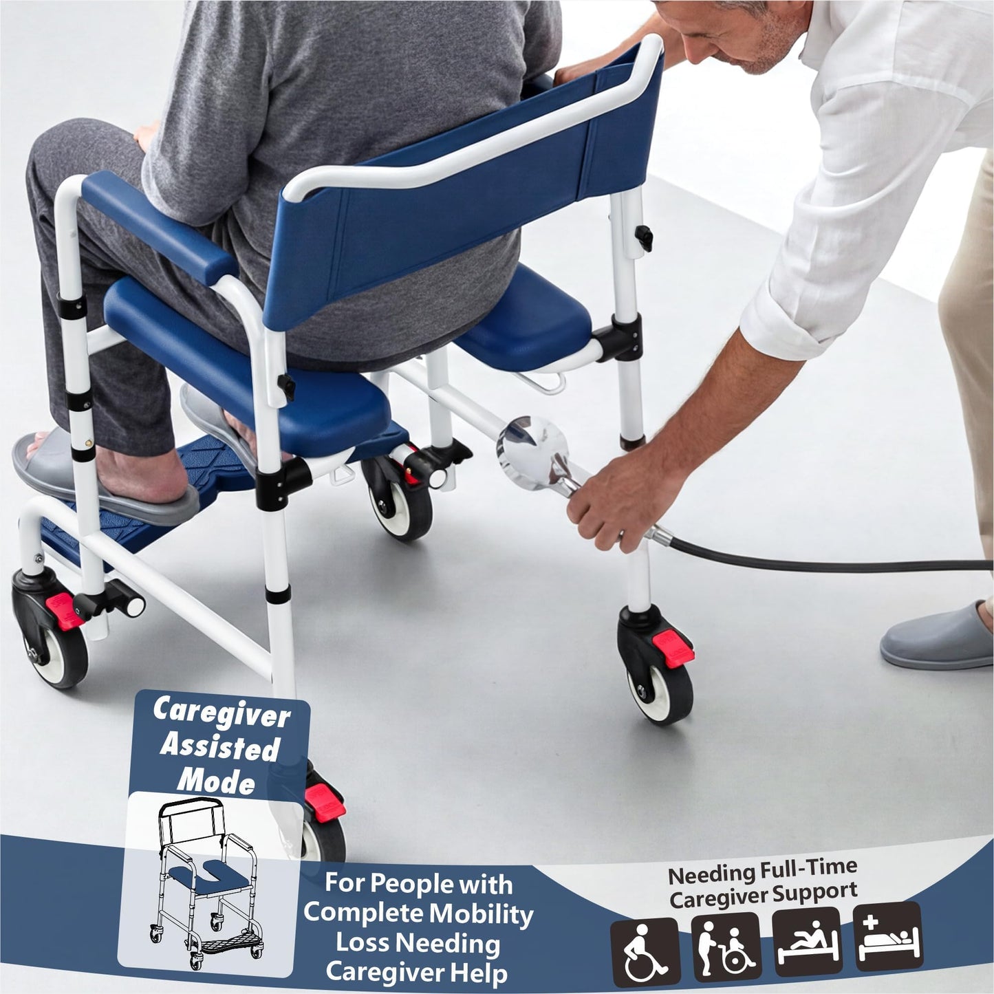 Shower Chair with Wheels, Two Modes Commode Chair for Elderly and Disabled
