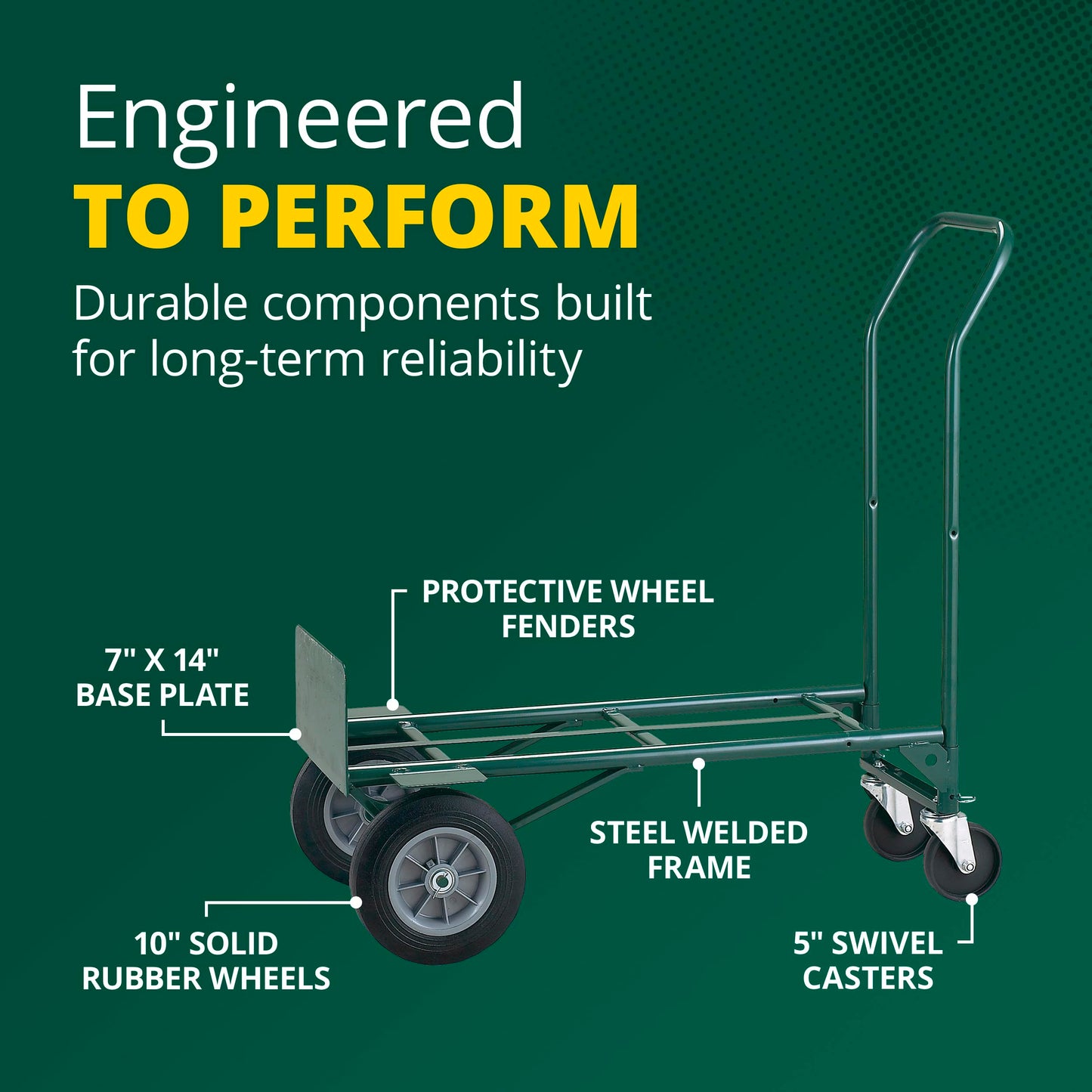 Harper Trucks JEDT8635P Convertible Hand Truck Cart, 600 lb 2-Wheel Dolly and 700 lb 4-Wheel Cart with Flat-Free Rubber Wheels for Moving, Delivery, Warehouses and Retail Stocking