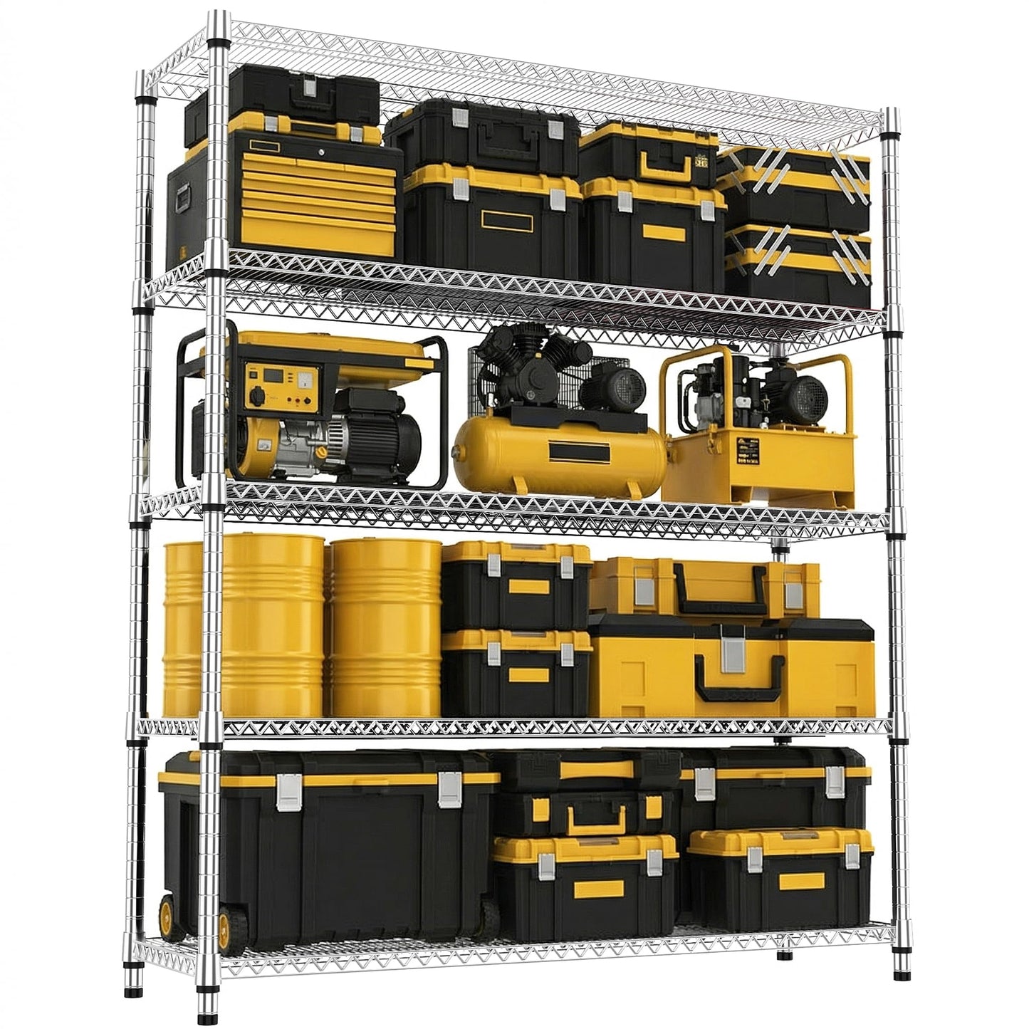 M MZG 5 Tiers Storage Shelves Load 3300 LBS, Metal Shelving Wire Metal Shelving Unit Shelves for Storage Adjustable Garage Shelving for Pantry Kitchen Garage Light Chrome 17.7X 59.1 x 70.4 inch