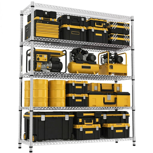 M MZG 5 Tiers Storage Shelves Load 3300 LBS, Metal Shelving Wire Metal Shelving Unit Shelves for Storage Adjustable Garage Shelving for Pantry Kitchen Garage Light Chrome 17.7X 59.1 x 70.4 inch