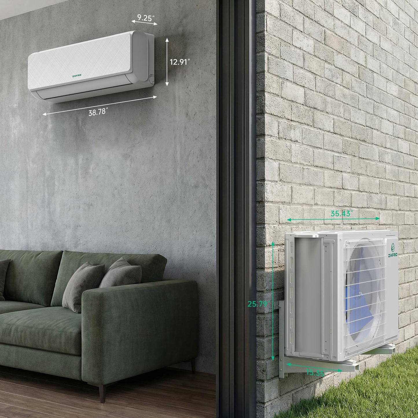 ZAFRO 24000 BTU Mini Split Air Conditioner & Heating System, 19 SEER2 Inverter Ductless Mini Split AC System with WiFi & Remote Control, Ultra Quiet 30dB, Cools/Heats Up to 1500 Sq.Ft