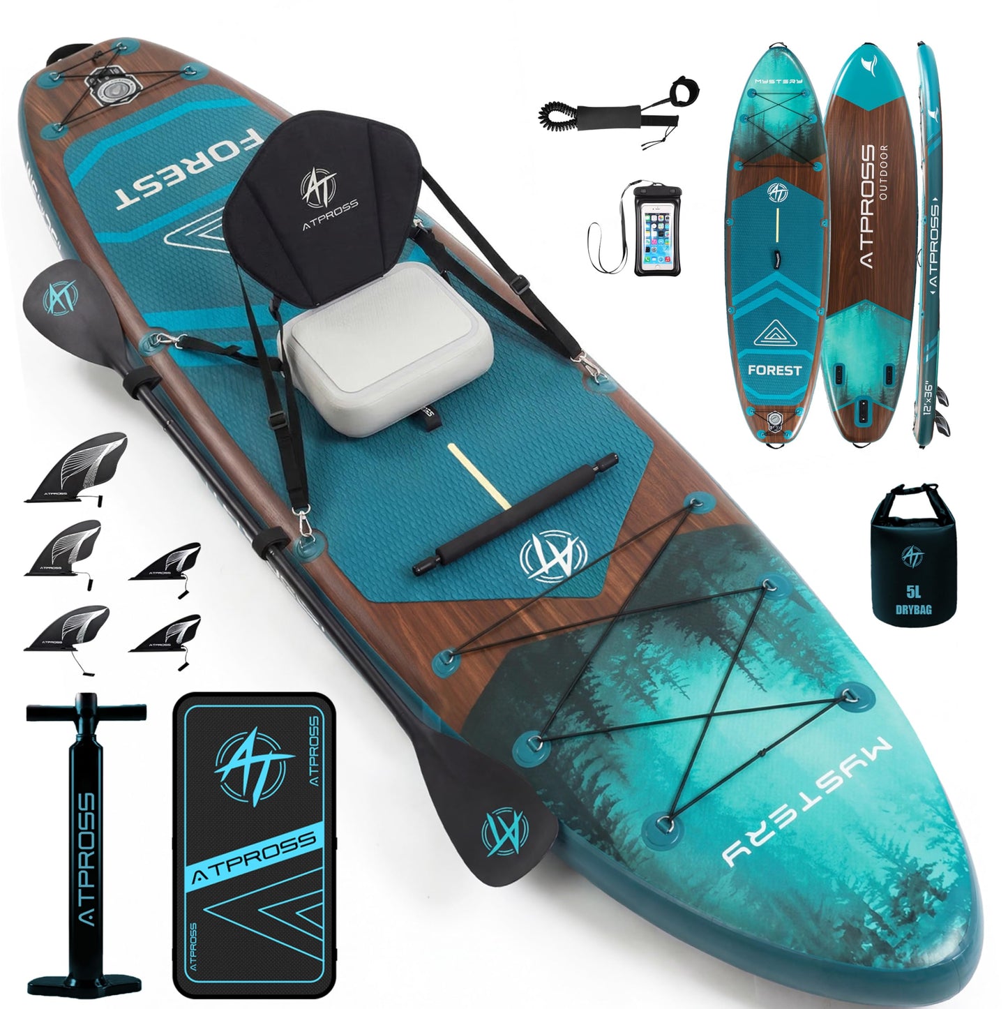 12'x36 Inflatable Paddle Board, 500lbs Extra Wide Stand Up Paddleboard for Adults with Blow Up Kayak Non-Slip Stable Deck Boat, Premium SUP Accessories Kit & Backpack, Tailored 5 Fins
