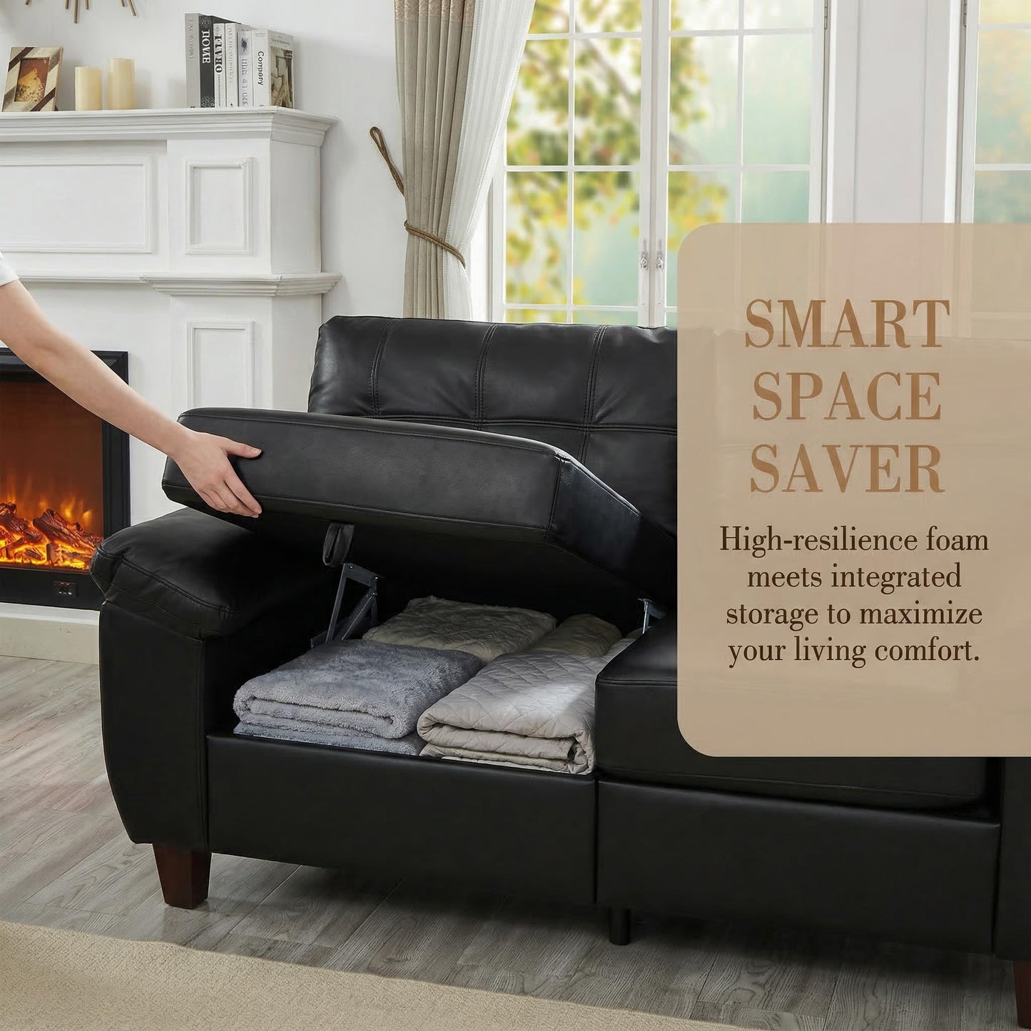 KEIKI 79"Modern PU Leather Living Room Sofa Couch with Storage, Three Seat with Wide Armrests and Tufted Back Cushion, Comfortable Spring Seat Support Couch for Living Room Apartment Lounge, Burgundy