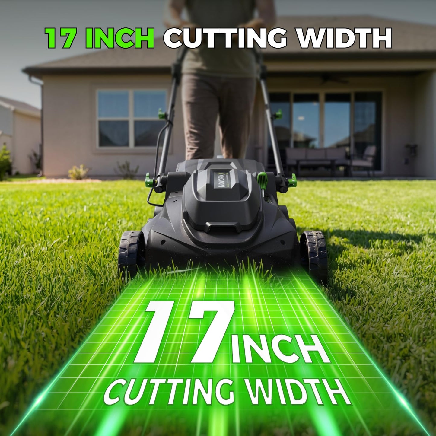 NovorikX 40V 17-Inch Cordless Lawn Mower, Brushless Electric Lawn Mower with Dual 4.0Ah Batteries & Charger, 6 Cutting Heights, 2-in-1 Mulching & Bagging