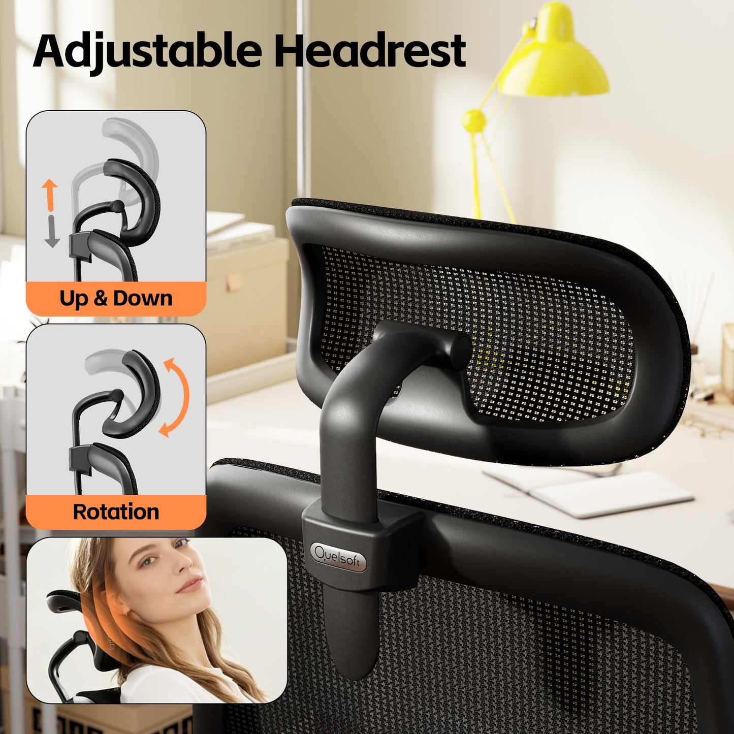 QuelSoft Ergonomic Office Chair, Home Office Desk Chairs, 3D Lumbar Support High Back Desk Chair, Comfortable Computer Chair & Gaming Chair for Office & Home - Black