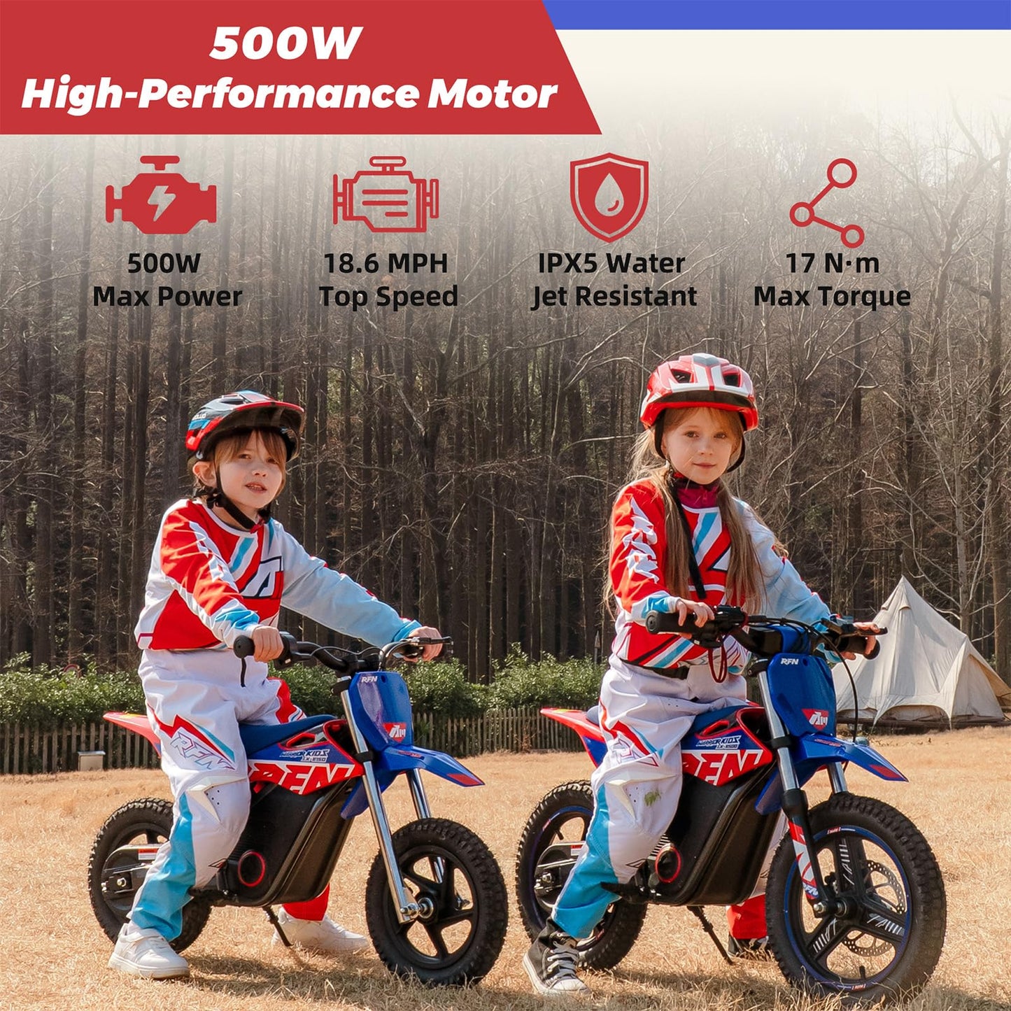 RFN E350 36V Kids Electric Dirt Bike, Electric Motorcycle with 500W Motor | 18.6 mph Max Speed, 11.2-Mile Range & 3 Speeds for Ages 4-8