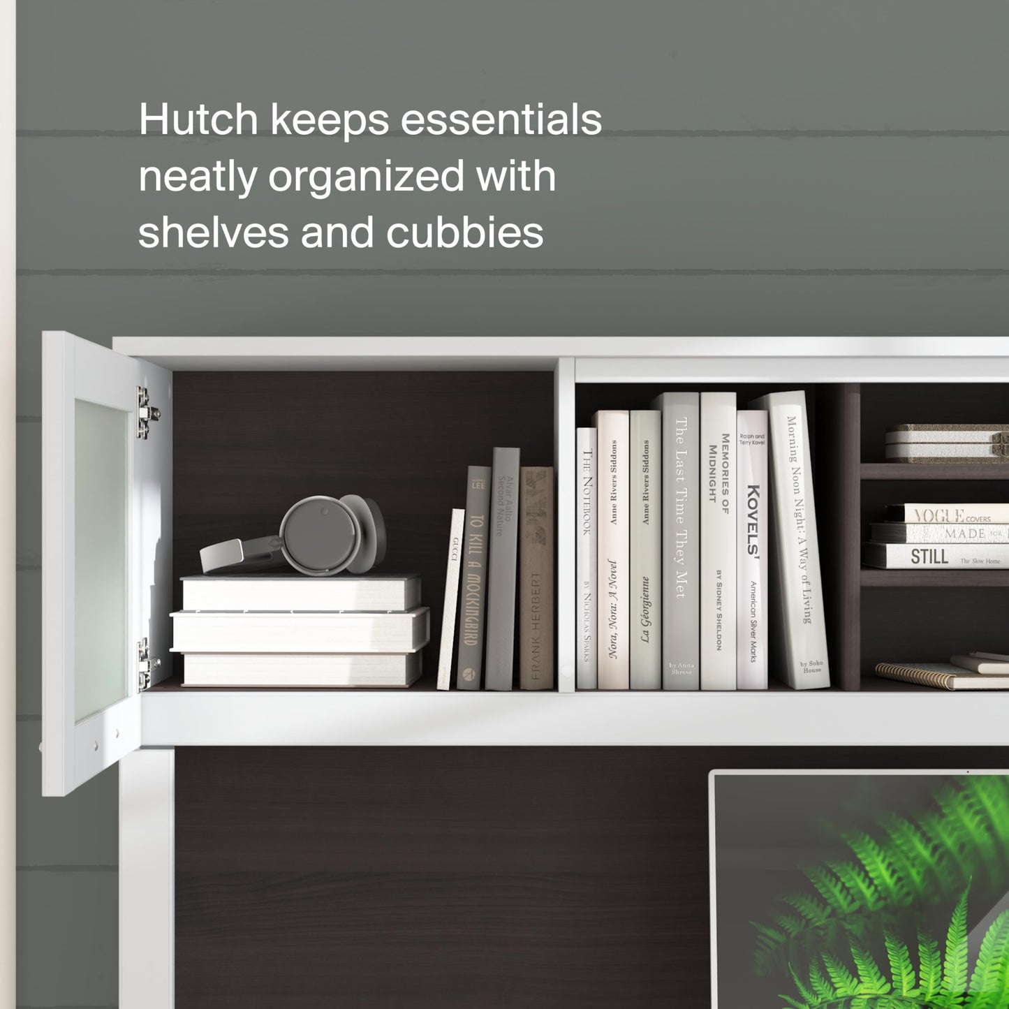 Bush Home 72-Inch L-Shaped Sit to Stand Desk with Hutch, Adjustable Height Standing Corner Computer Desk with Drawers, Shelves, Storage Cabinet, Home Office, Somerset Collection, Storm Gray and White