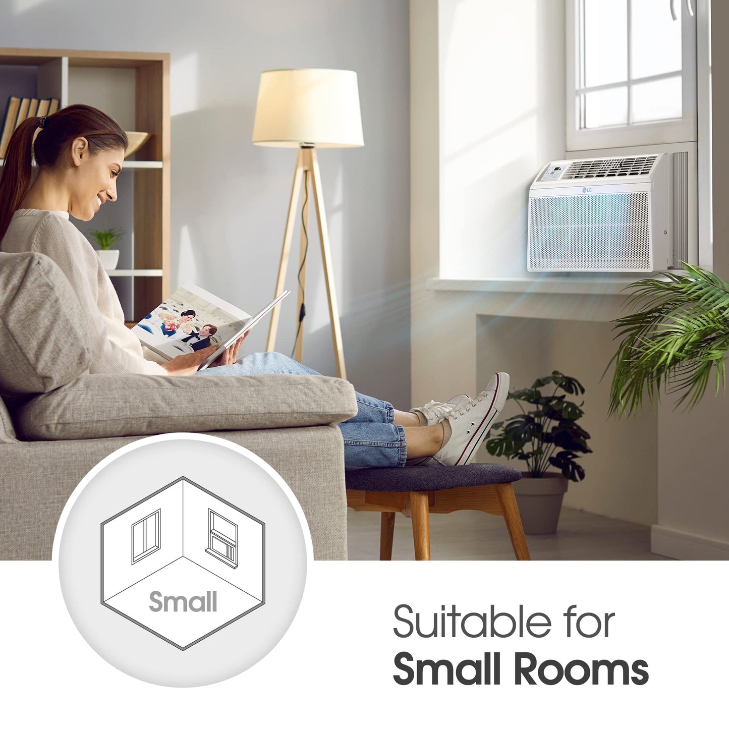 LG 5800 BTU Window Air Conditioners [2023 New] Remote Control Ultra-Quiet Compact-size Washable Filter Multi-Speed Fan Cools 260 Sq.Ft. Small Room AC Unit air conditioner Easy Install White LW6023R