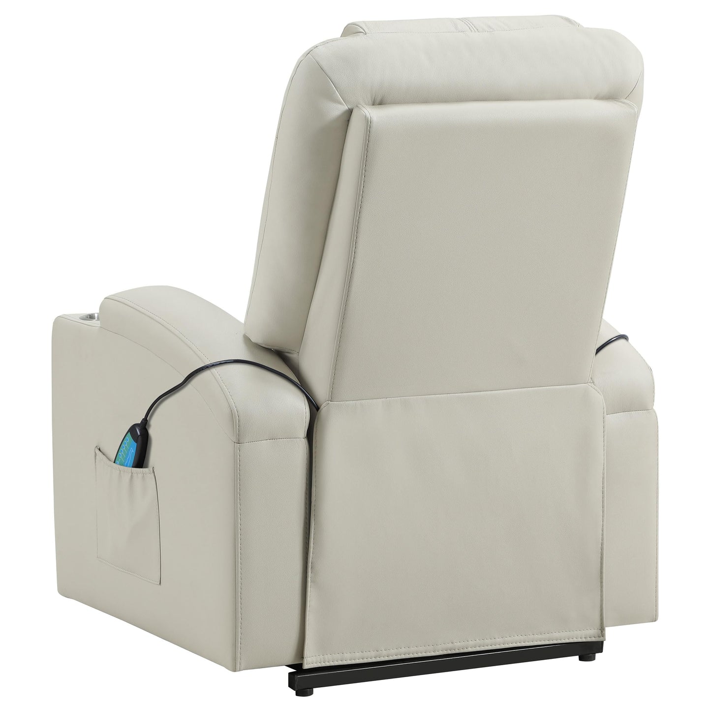 Coaster Home Furnishings - Armstrong - Wood - Power Lift Massage Recliner with Channel Tufting, Wired Remote, Cup Holders and Side Storage Pockets - Living Room - Ivory - 609477P