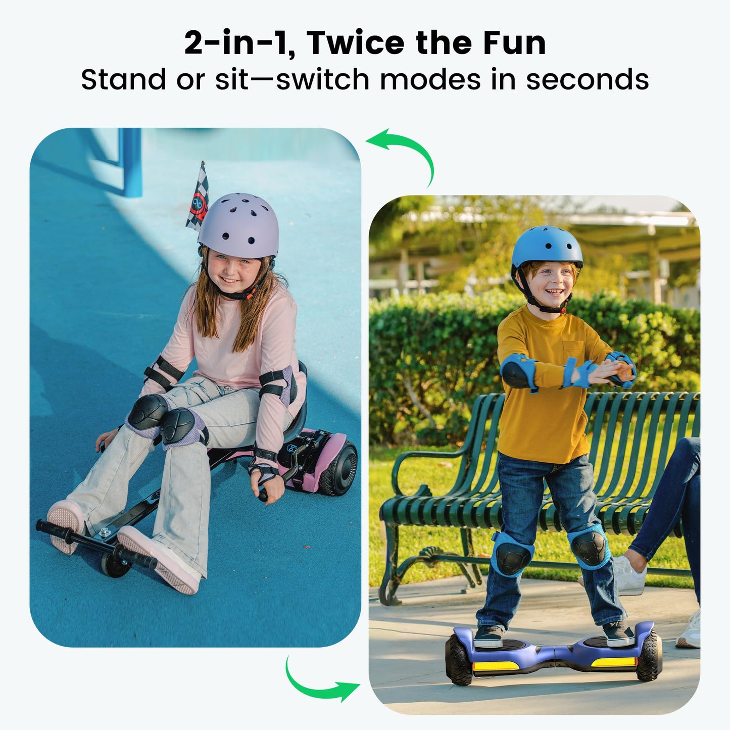 Gyroor Scooter with Adjustable Seat Attachment, 6.5" All-Terrain Self Balancing Scooter, LED Lights & Bluetooth for Kids and Adults, Black