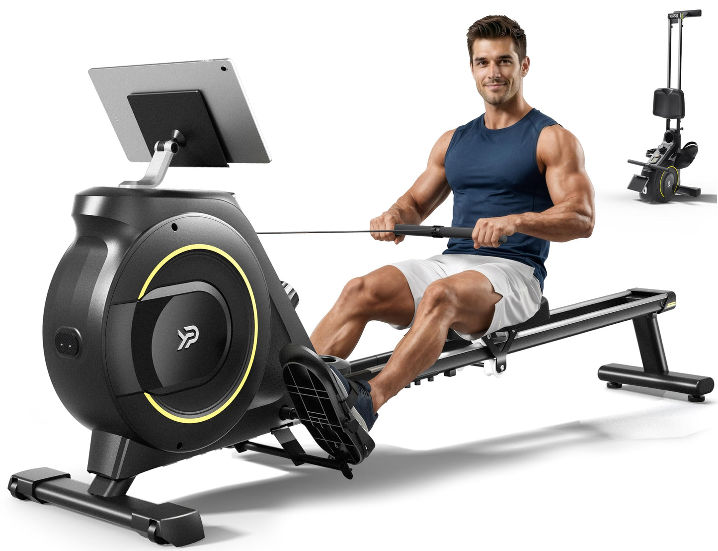 YPOO Rowing Machine for Home, 350 LB Capacity, 16-Level Silent Resistance, Magnetic Rowing Machines for Home Foldable, Full-Body Workout Compact Rowing Machine for Cardio & Strength with APP Support