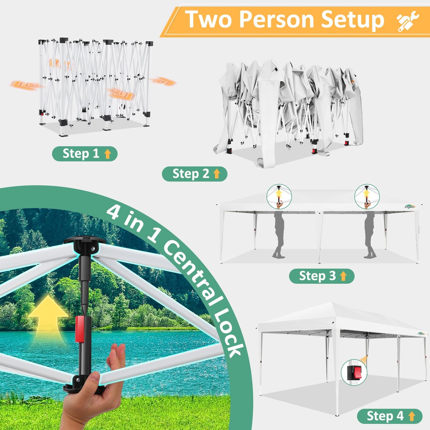 COBIZI 10x20 FT Pop up Canopy Tent with Sidewalls, Party Tents for Parties, Carpas para Fiestas, Easy Set Large Outdoor Popup Patio Gazebo for Backyard,Weddings,Vendor,Commercial Event,White (Upgrade)