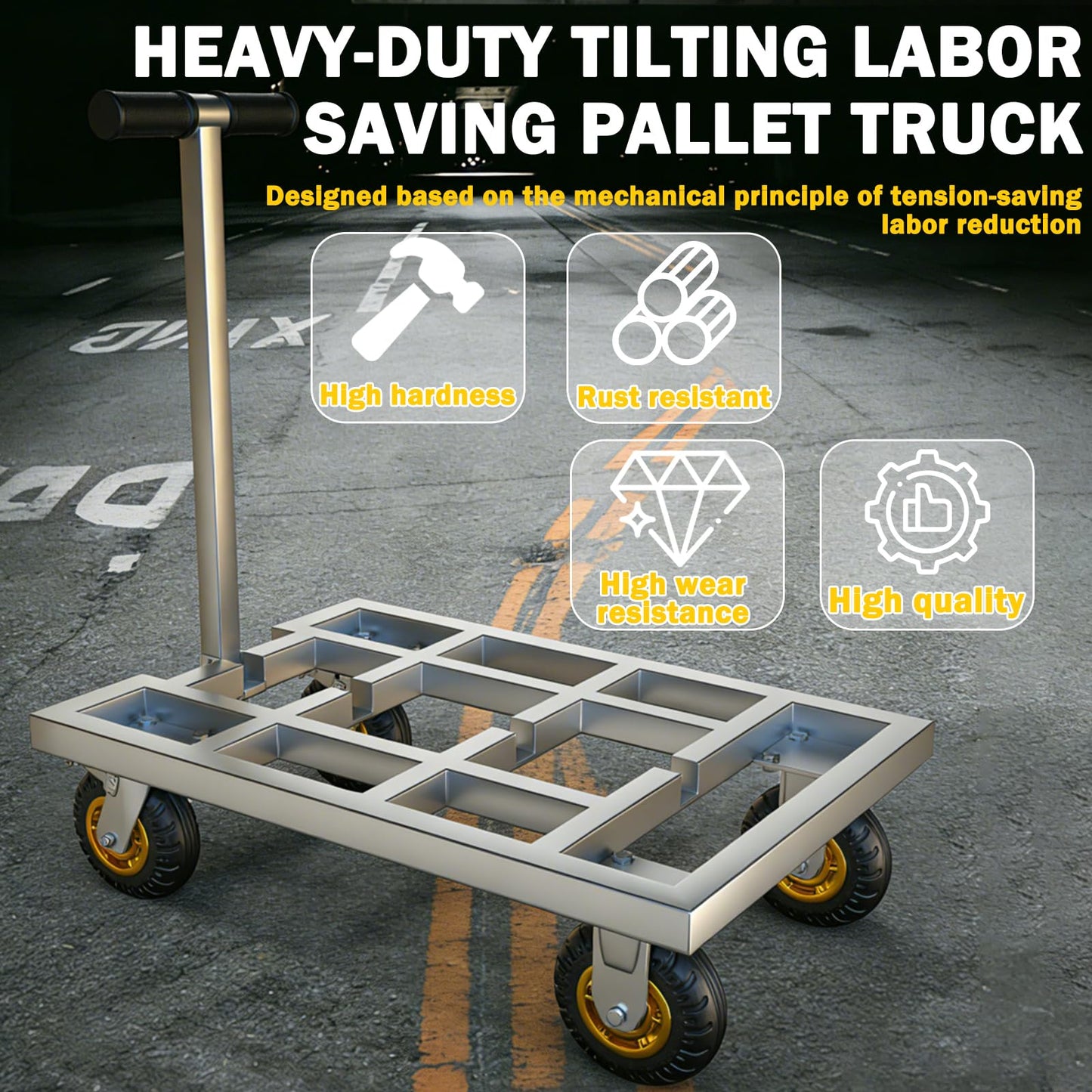 Heavy Duty Push Cart Dolly, 36 x 24in Platform Truck Flat Cart Hand Trucks, 2500lbs, Thickened Steel Pipe Integral Molding, 6" Swivel Brake Casters, Effort-Saving Design