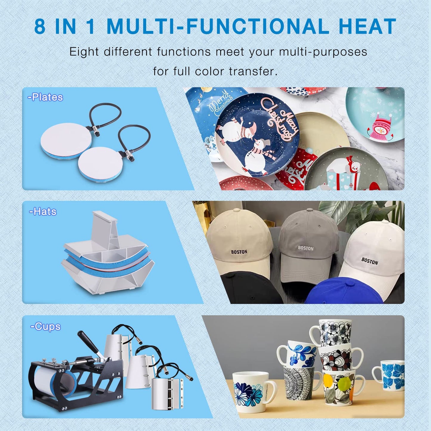 HORGELU Upgraded 8 in 1 Heat Press Machine 15x15 Inch Heat Transfer Machine 360-Degree Swing Away Multifunction Digital Sublimation Combo Heat Press for T Shirt Mug Hat Plate for Commercial Home 110V