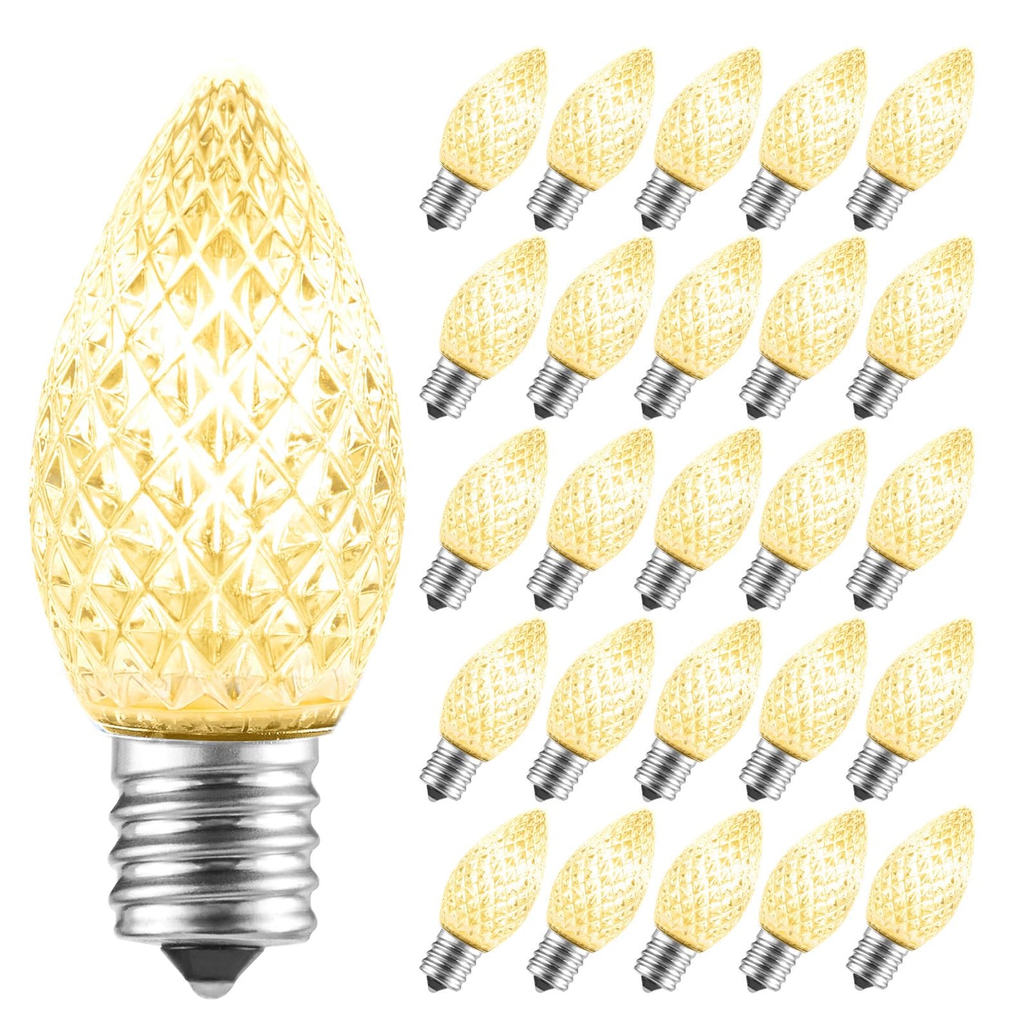 Minetom C7 LED Replacement Christmas Light Bulbs, Dimmable, Warm White, 25 Count, E12 Base