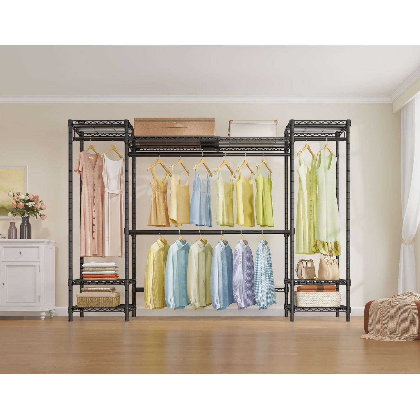 VIPEK X30 Expandable Clothes Rack Adjustable from 5' to 6'11", 950lbs Capacity Heavy Duty Portable Closet Wardrobe with 4 Hanger Rods & 7 Wire Shelves, Metal Closet System for Reach-in Closet, Black