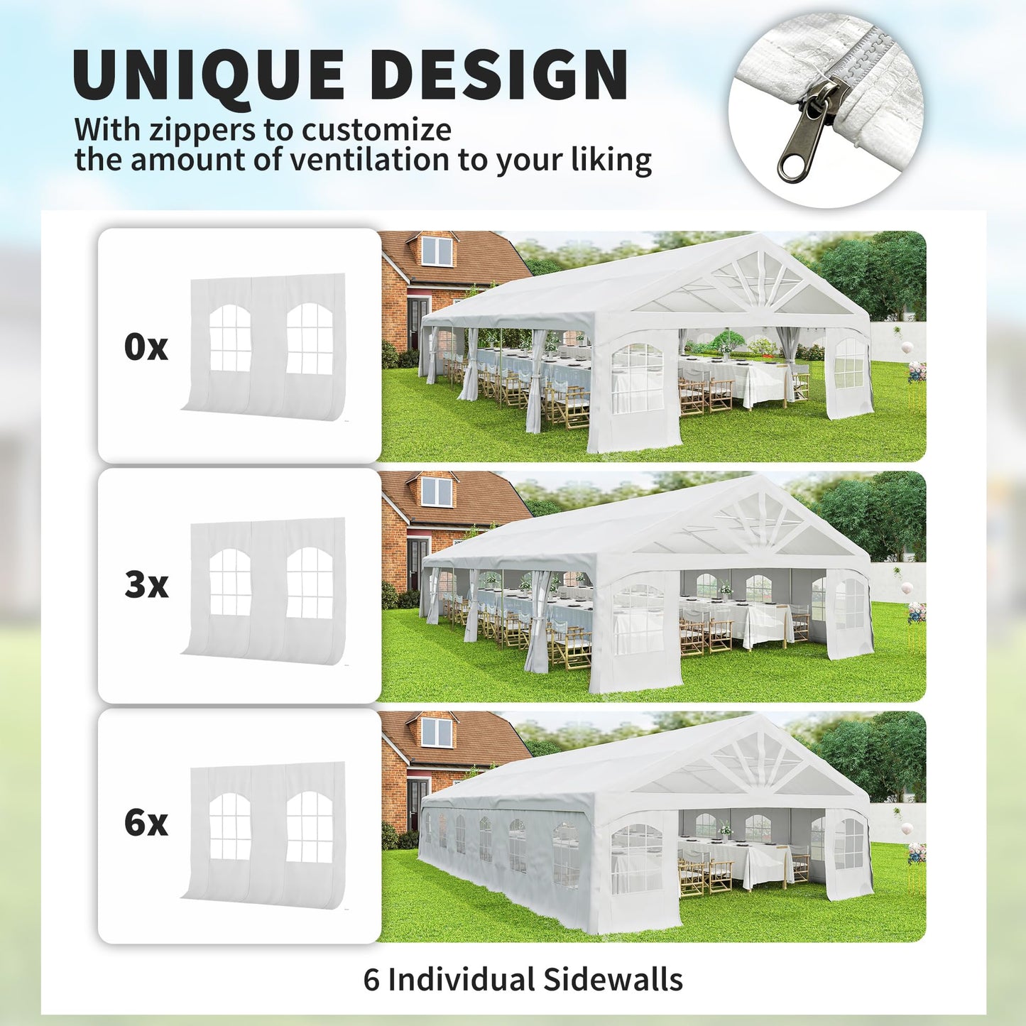 Outsunny 19.5' x 39' Heavy Duty Party Tent Outdoor Gazebo Wedding Tent Event Shelter Carport BBQ with Removable Sidewalls & Windows, Outside Waterproof Canopy for Parties, White