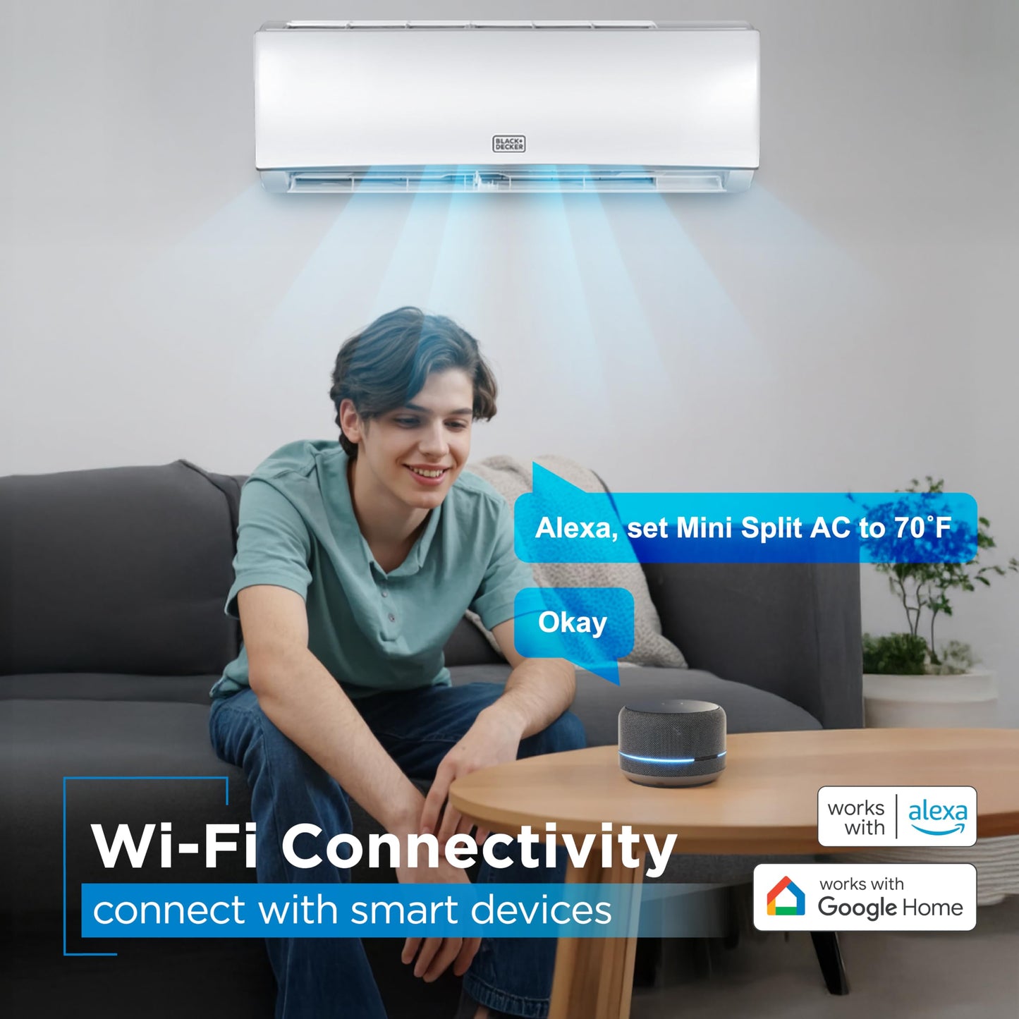 BLACK+DECKER 17,000 BTU Smart Mini Split Air Conditioner with Heat, Inverter Compressor, Wi-Fi, Voice Control, 17 SEER2, 4-in-1 AC Unit, App Available, Remote, 230V, BSA1720TC, White