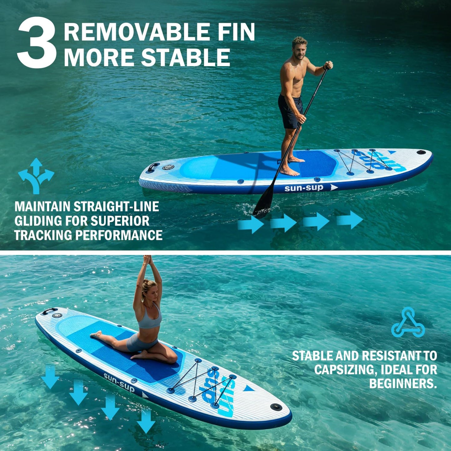 SunSUP 10.6ft Inflatable Stand Up Paddle Board, Non-Slip Deck with Complete Accessories for Adults Beginners, Perfect for Yoga Fishing Surfing