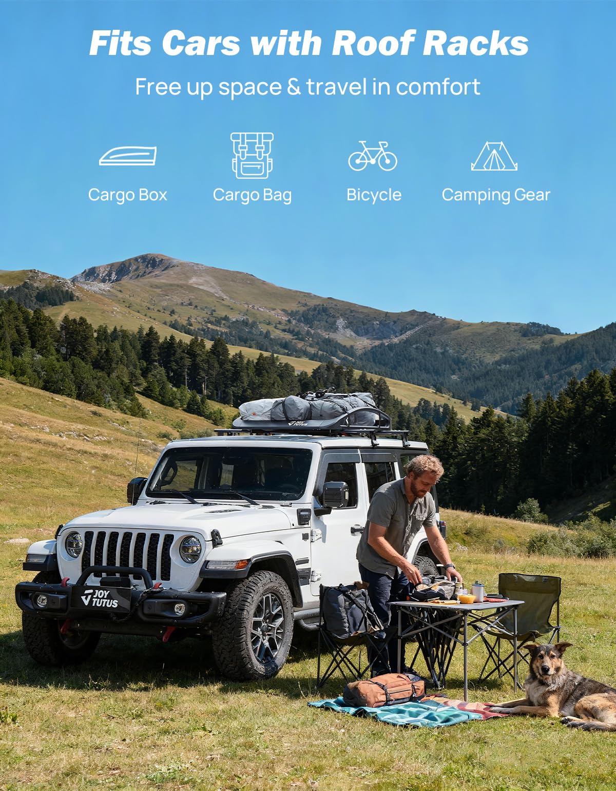 JOYTUTUS Rust-Resistant Aluminum Roof Cargo Basket, 47" x 40" x 8", Lightweight Roof Rack Carrier, Universal Roof Cargo Basket with 150 lbs Load Capacity, Fits SUVs, Trucks, and Cars, Black