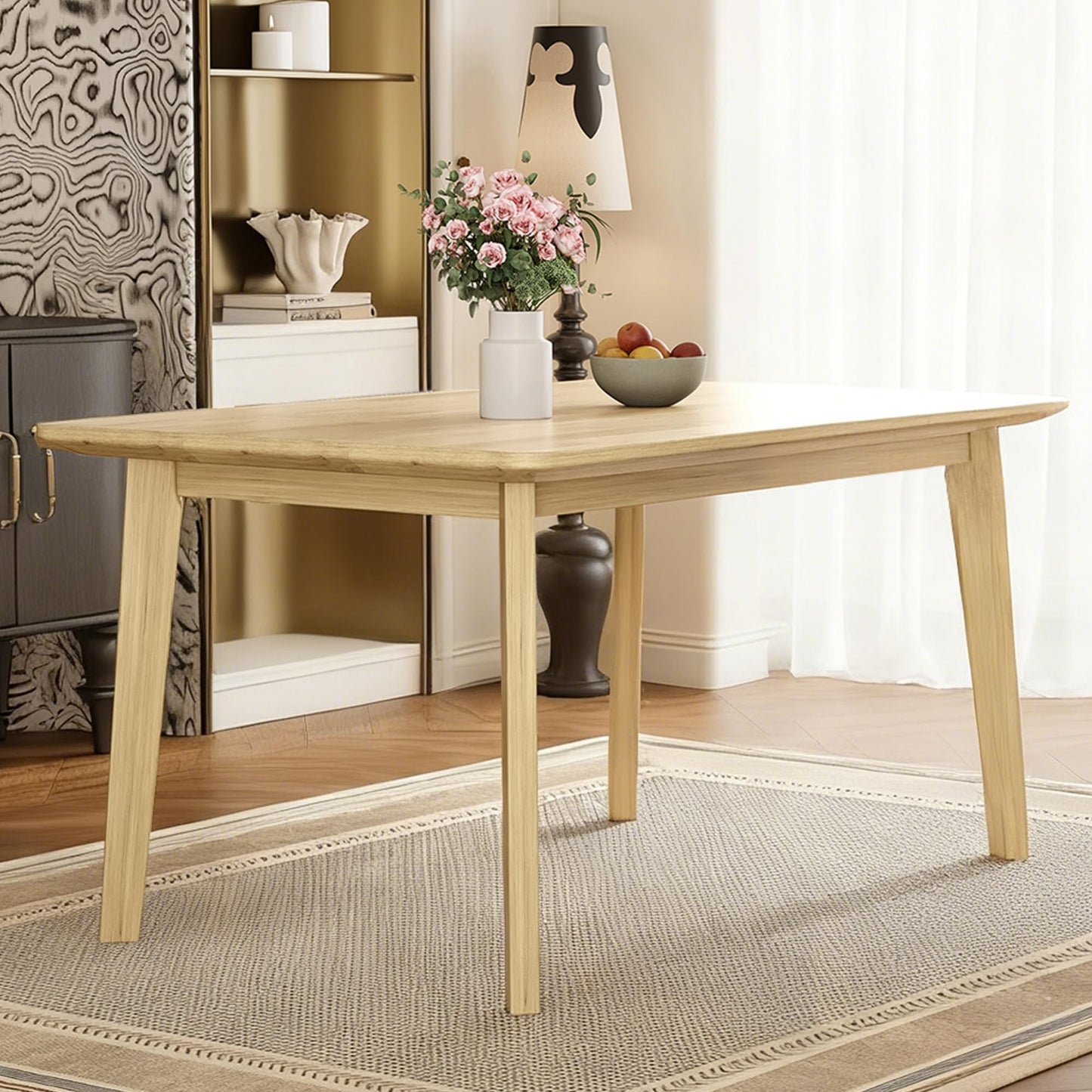 Merax Farmhouse 47" Rectangular Dining Table, Solid Wood Kitchen Table Fits up to 4, Easy Assemble, Natural