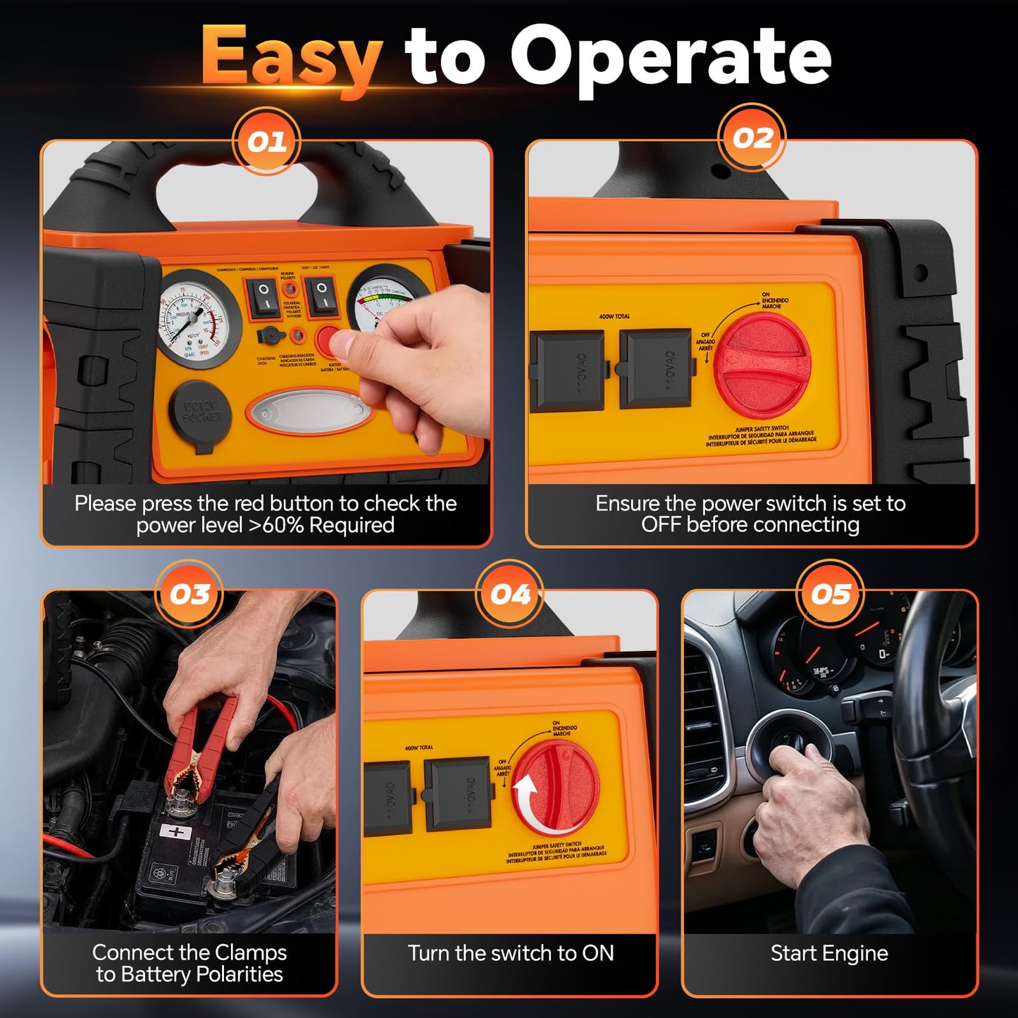 Portable Jump Starter with Air Compressor, FlyAuto 1800A Battery Booster for Cars, Trucks & SUVs, Up to 8.0L Gas & 6.0L Diesel, 150PSI Tire Inflator, Emergency Power Pack with AC/DC/USB
