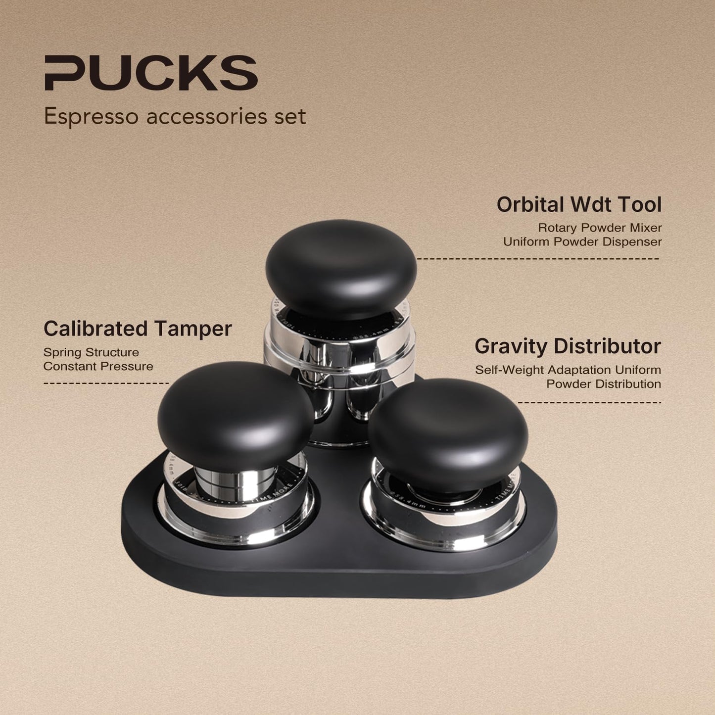 TIMEMORE Espresso Tamper Set 58.4mm with WDT Tool, Self-Leveling Tamper & Gravity Distributor for Professional Coffee Preparation - Metallic Grip
