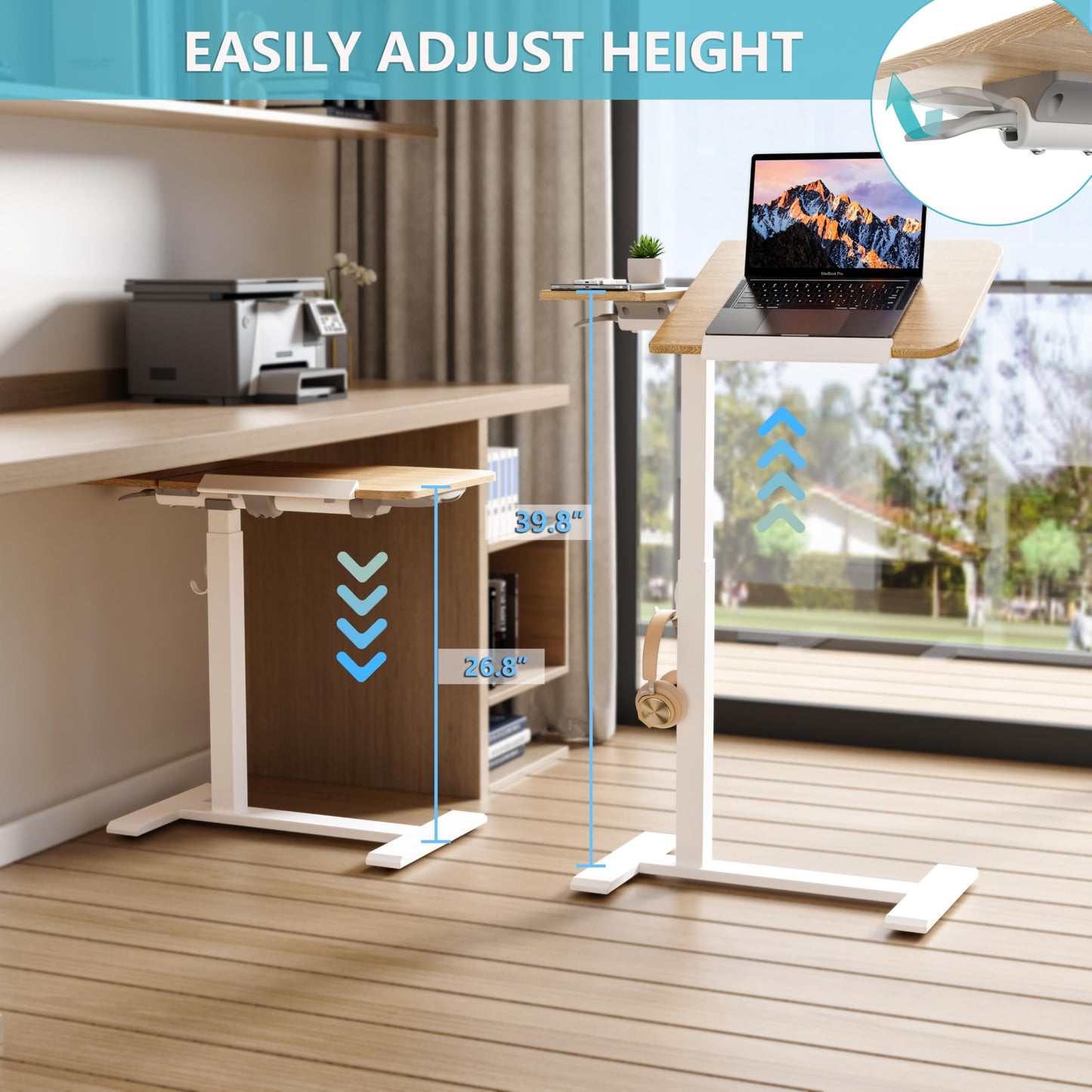 ETHU Overbed Table with Tilting Top, Medical Table with Wheel Height Adjustable - Laptop Bedside Table with Locking Wheels for Hospital, Home, and Office