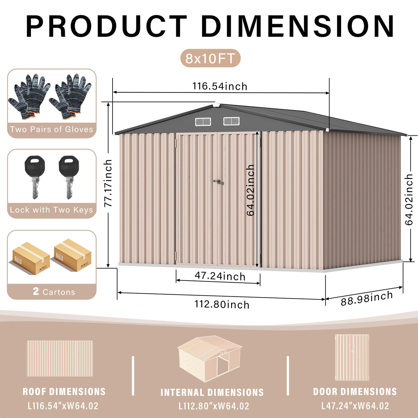 8X10 ft Outdoor Storage Shed, Galvanized Steel Metal Tool Shed with Secure Lockable Door & Air Ventilation System, Rust-Resistant Utility Shed for Garden, Backyard, Easy Assembly & All-Season Use