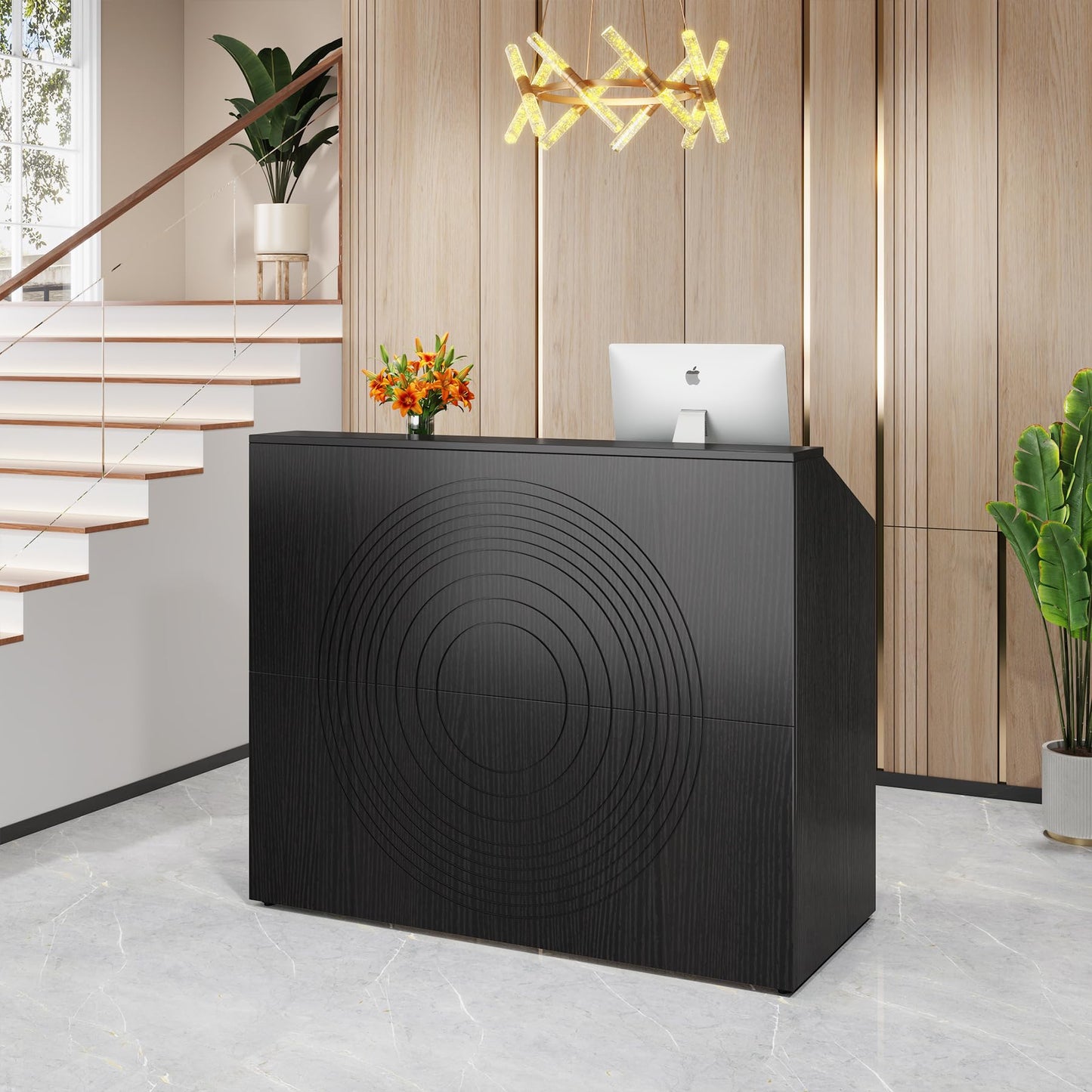 Tribesigns Reception Desk with Counter, Modern Front Desk Reception Room Table with Cable Grommet, 47 inch Retail Counter for Checkout, Lobby, Beauty Salon, Home Office Desk, Black