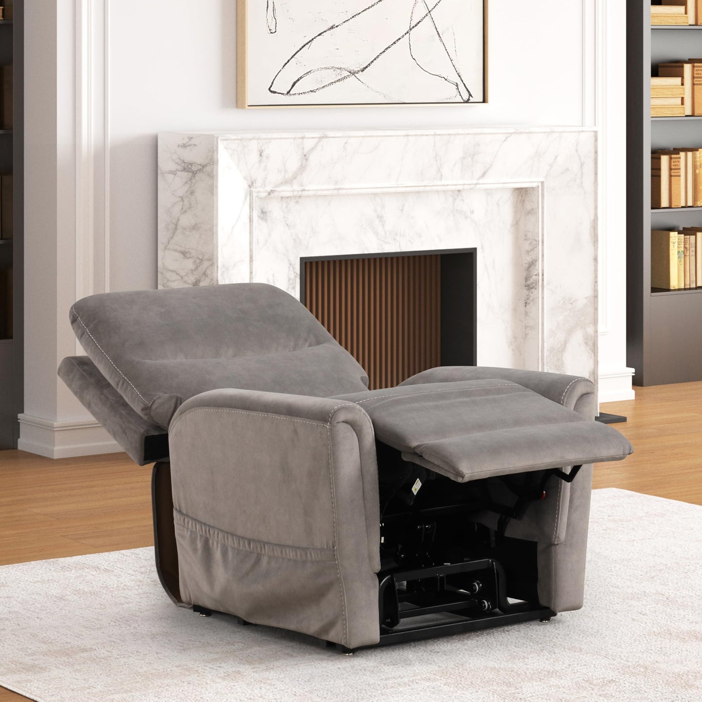 Furniture of America Nightfall Fabric Power Lift Recliner Chair with Steel Seat Box, Heating and Massage System, Wired Controller with USB-A Port for Living Room, Bedroom, Gray
