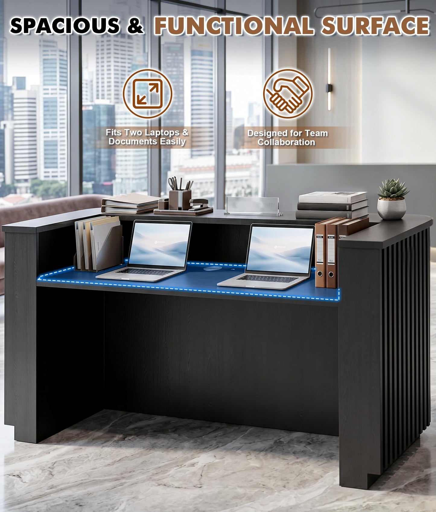 Fully Assembled Reception Desk, Modern Commercial Front Desk with Lockable Drawer & Cable Management Hole, Heavy Duty Wooden Checkout Counter for Office, Beauty, Business, Hair Salon (78×27×39 in)