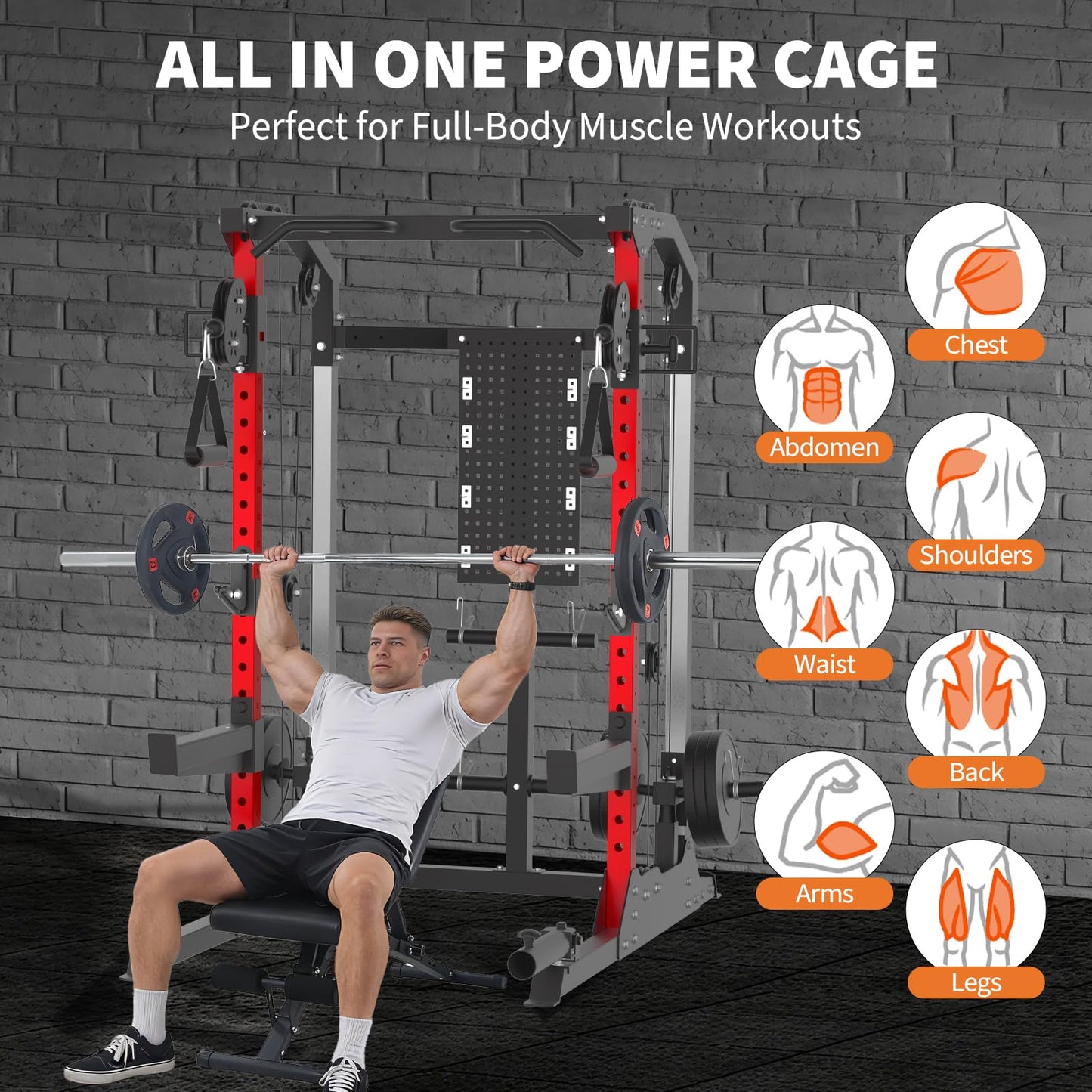 GarveeLife Power Cage, 2000 LB Power Rack with Dual Pulley Cable Crossover, Multi-Function Home Gym Squat Rack with Attachments, Full Body Strength Training Equipment for Home