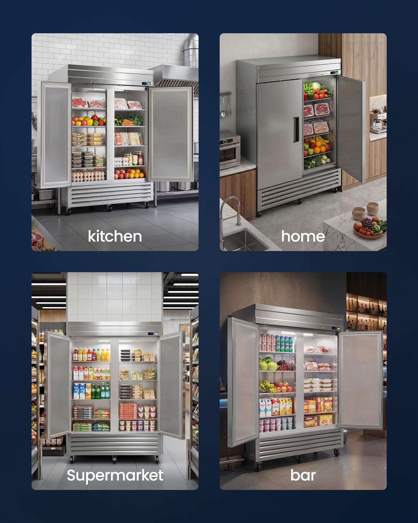 54" Commercial Reach-In Freezer, 42 Cu.Ft Upright Stainless Steel Freezer, 2 Solid Doors, Auto Defrost, -10°F to 10°F Temperature Range, Commercial Freezer for Restaurant, Bar, Shop