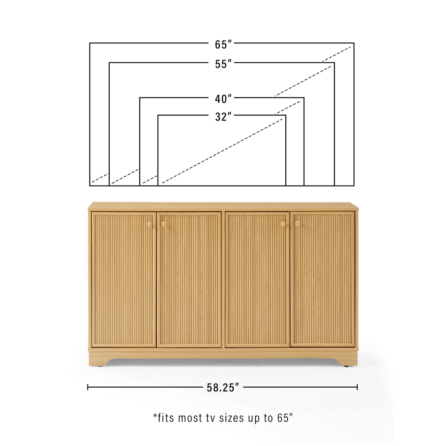 Crosley Furniture Naomi Modern Reeded Sideboard Buffet Cabinet, Credenza, Dining Room, Kitchen, TV Stand, White Oak