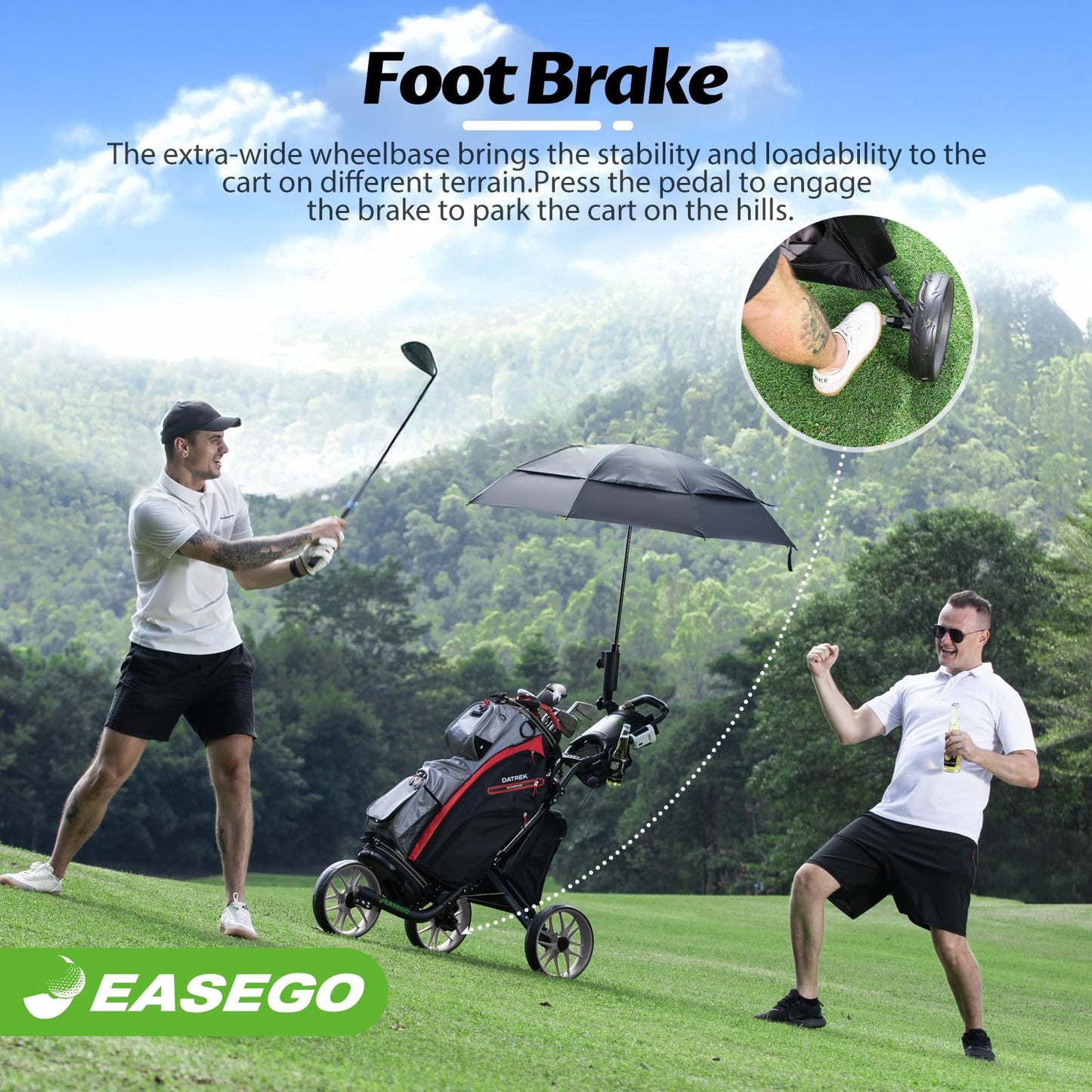 EASEGO Golf Push Cart 3 Wheel : Golf Bag Cart Foldable with Phone/Cup/Umbrella Holder Compact Golf Pull Carts Quick Fold Golf Caddy Push Carts with Large Wheelbase for Different Terrain (Gray)