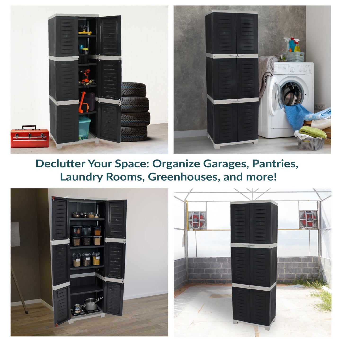 Sunnydaze 72" H Resin Garage Storage Cabinet - Garage Cabinet with Lockable Doors and Adjustable Shelves - Freestanding Utility Storage for Laundry Room, Office, Basement - Charcoal/Gray Trim