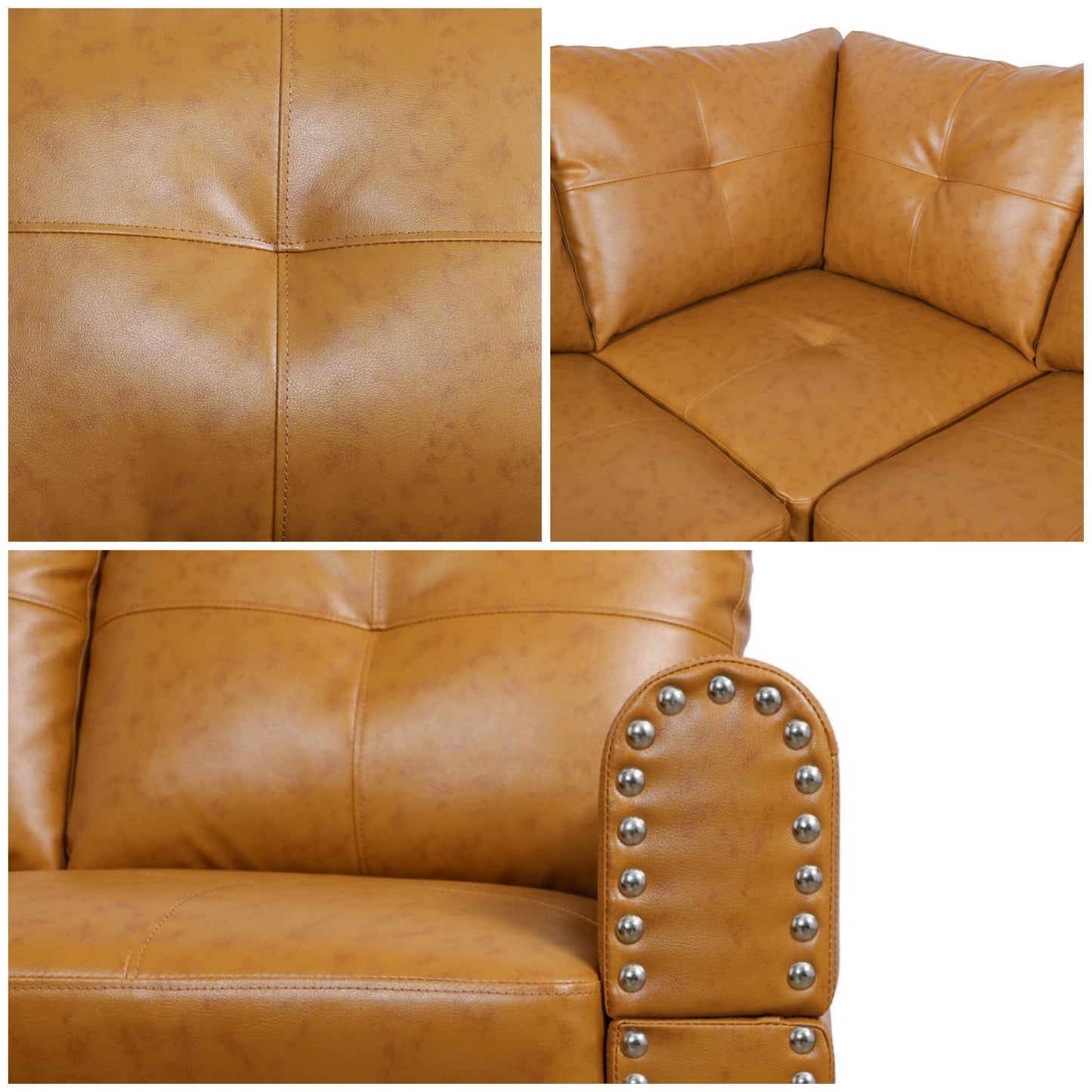 Trygoal L Shaped Couches for Living Room, Leather Sectional Couch Living Room Furniture with Storage Ottoman, Modular Sectional Sofa with Movable Chaise for Apartment Office, Ginger