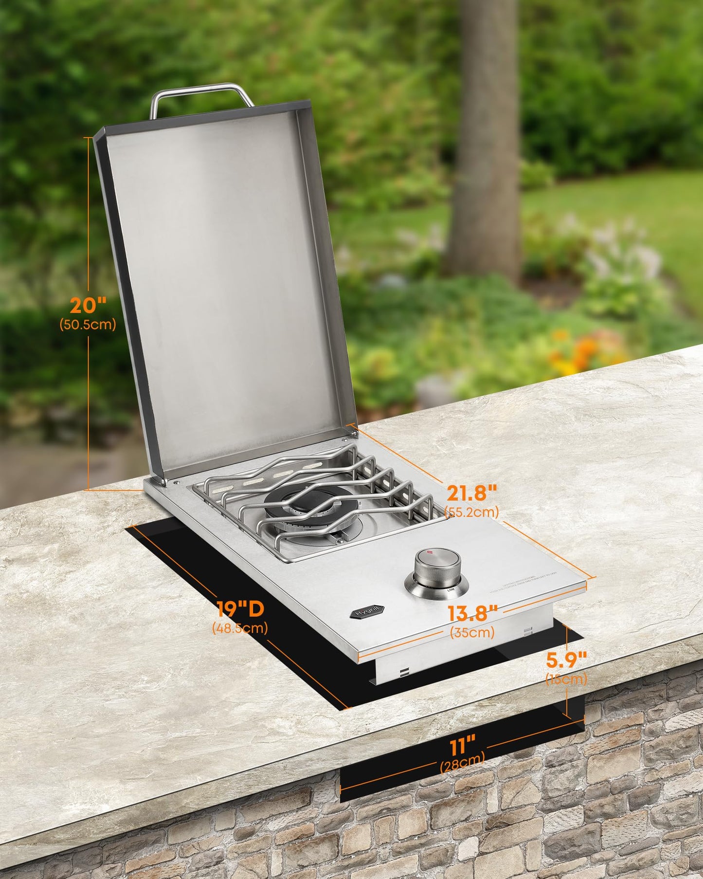 Stanbroil Hygrill Built-in Side Burner for BBQ Grill Island, Natural Gas for Outdoor Kitchen, 12,000BTU, Black
