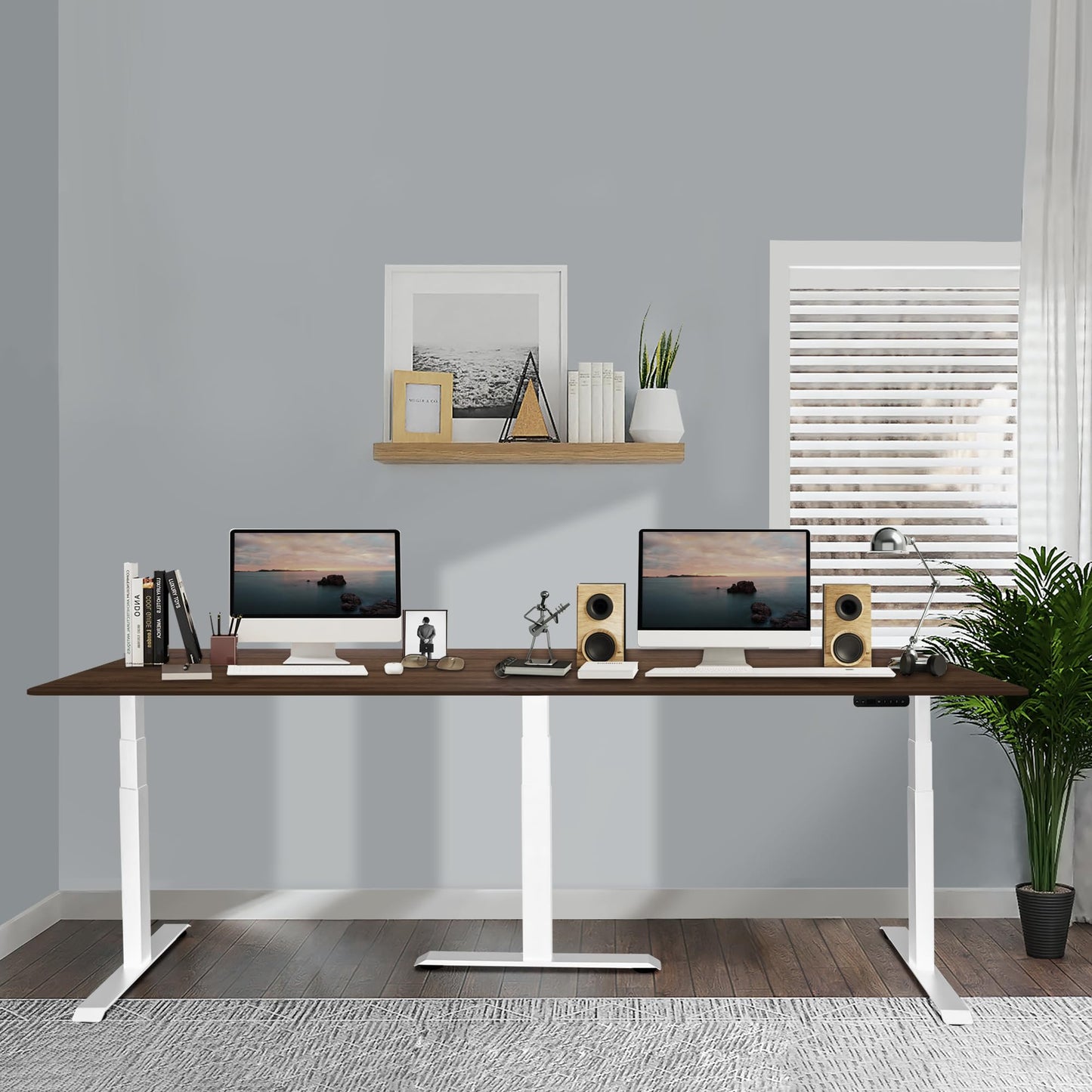 Fromann Adjustable Standing Corner Desk Frame 3 Leg L-Shaped Electric Triple Motor Desk Base Height and Width Adjustable Standing/Sitting for Home Office (White)
