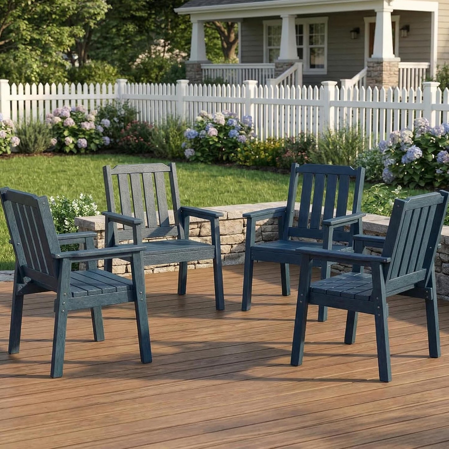 Outdoor Dining Chairs Set of 4, HDPE Patio Chairs 650LBS Capacity All-Weather Yard Armchair with Slatted Seat, 23.9" Wide Heavy Duty Modern Backyard Furniture for Garden, Poolside, Deck (Navy Blue)