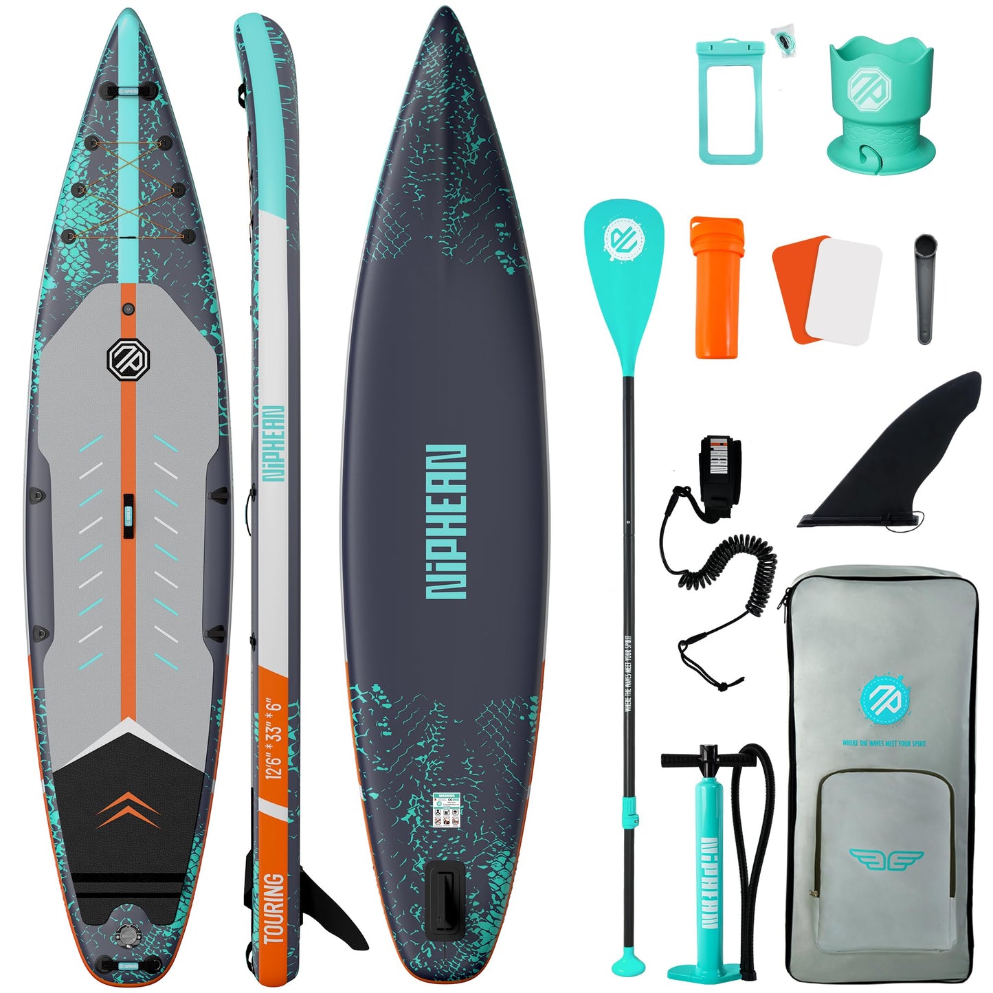 Niphean 12'6" Paddle Board, 550LB Capacity Touring Inflatable Paddle Board with Complete SUP Accessories& Kick Pad, Stable Stand up Paddle Board for Adults & Youth Racing Surfing (Beginner Friendly)