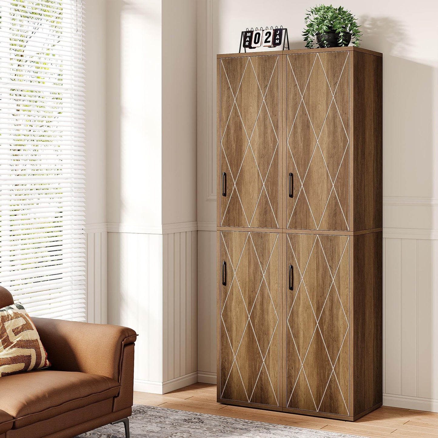 Tribesigns 75" Tall Narrow Storage Cabinet, 15 Inch Wide Wood Kitchen Pantry Cabinet with Doors and 6 Shelves, Free Standing Utility Cabinet for Bathroom, Small Space, Laudry, Brown