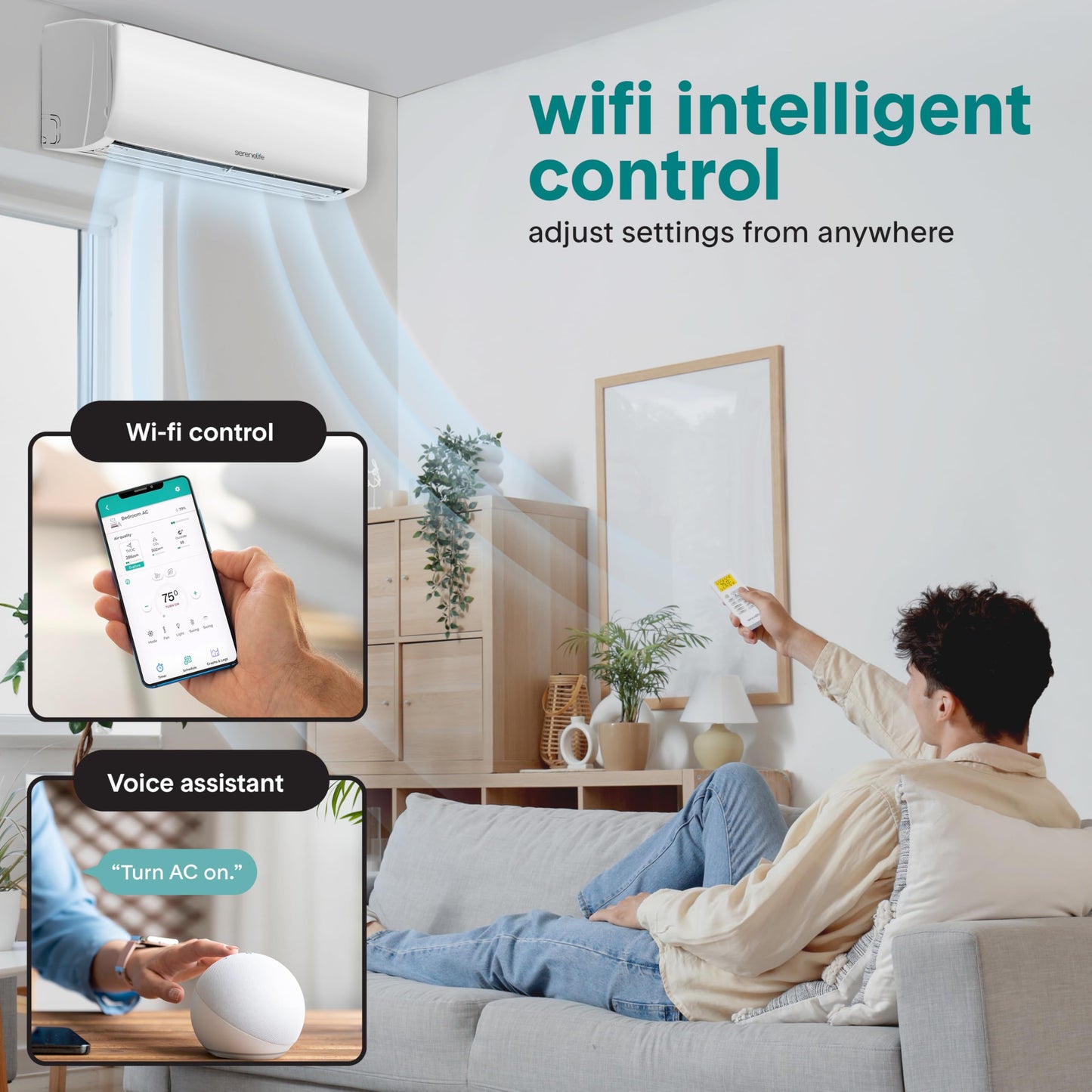 SereneLife 12,000 BTU Mini Split AC & Heating System, 230V Indoor & Outdoor Wall-Mounted Units with WiFi, Installation Kit Included for Home, Office & Bedroom, Up to 550 Sq. Ft. Coverage