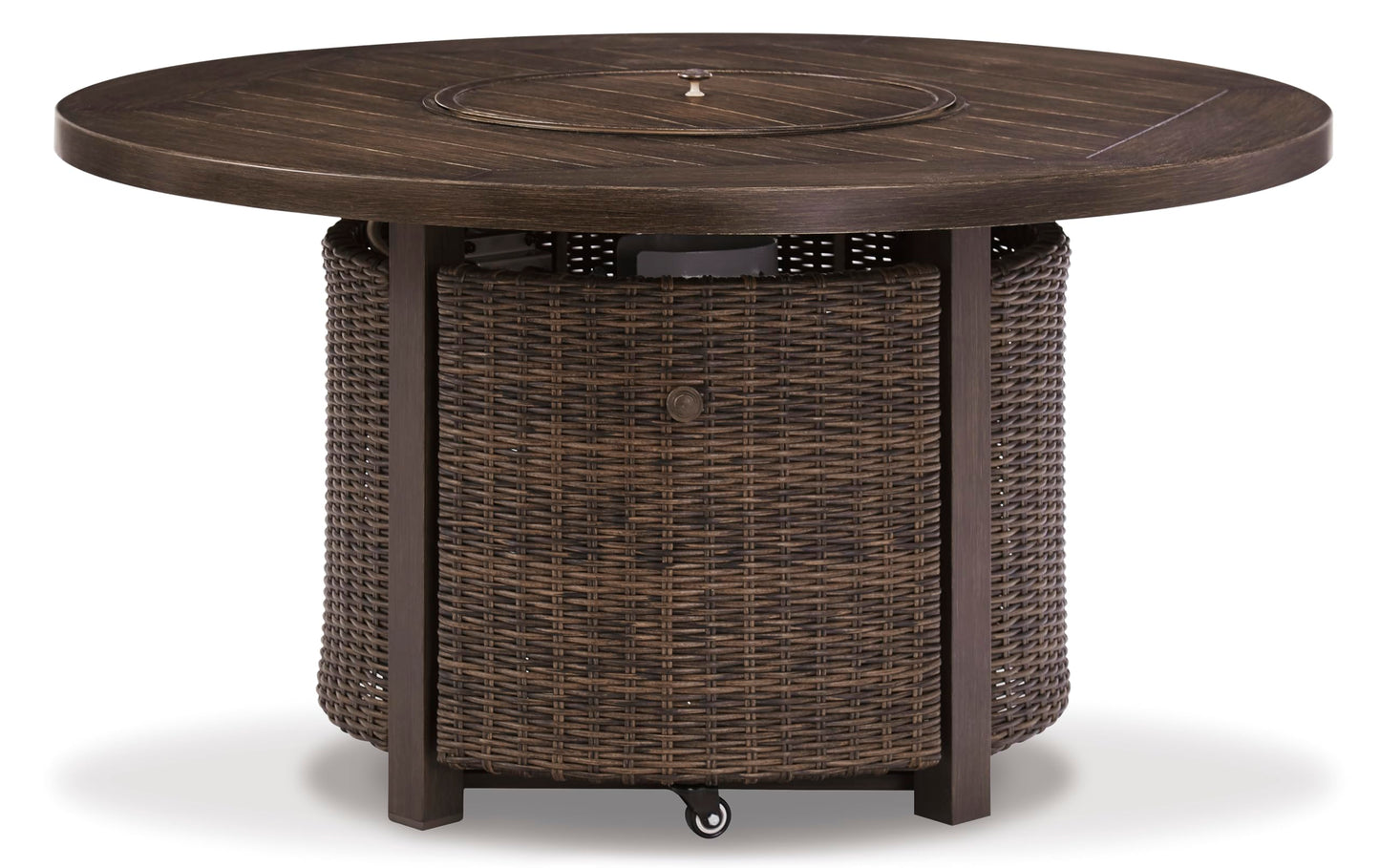 Signature Design by Ashley Paradise Trail Outdoor Round Wicker Patio Fire Pit Table, Brown
