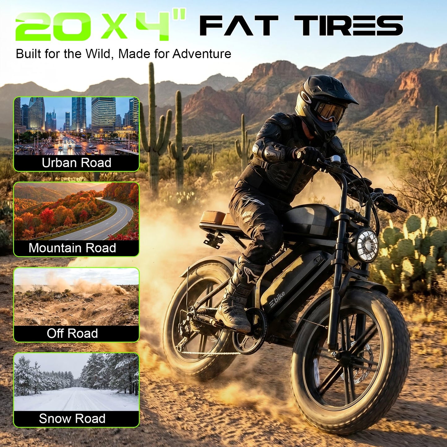 TS TST GRP LLC Electric Bike for Adults, Peak 1500W Motor Retro Ebike, Range 120Miles, 48V 30Ah Removable Battery, 20"x4" Fat Tires, Full Suspension, APP Control, Off-Road E Bike for City Commuting