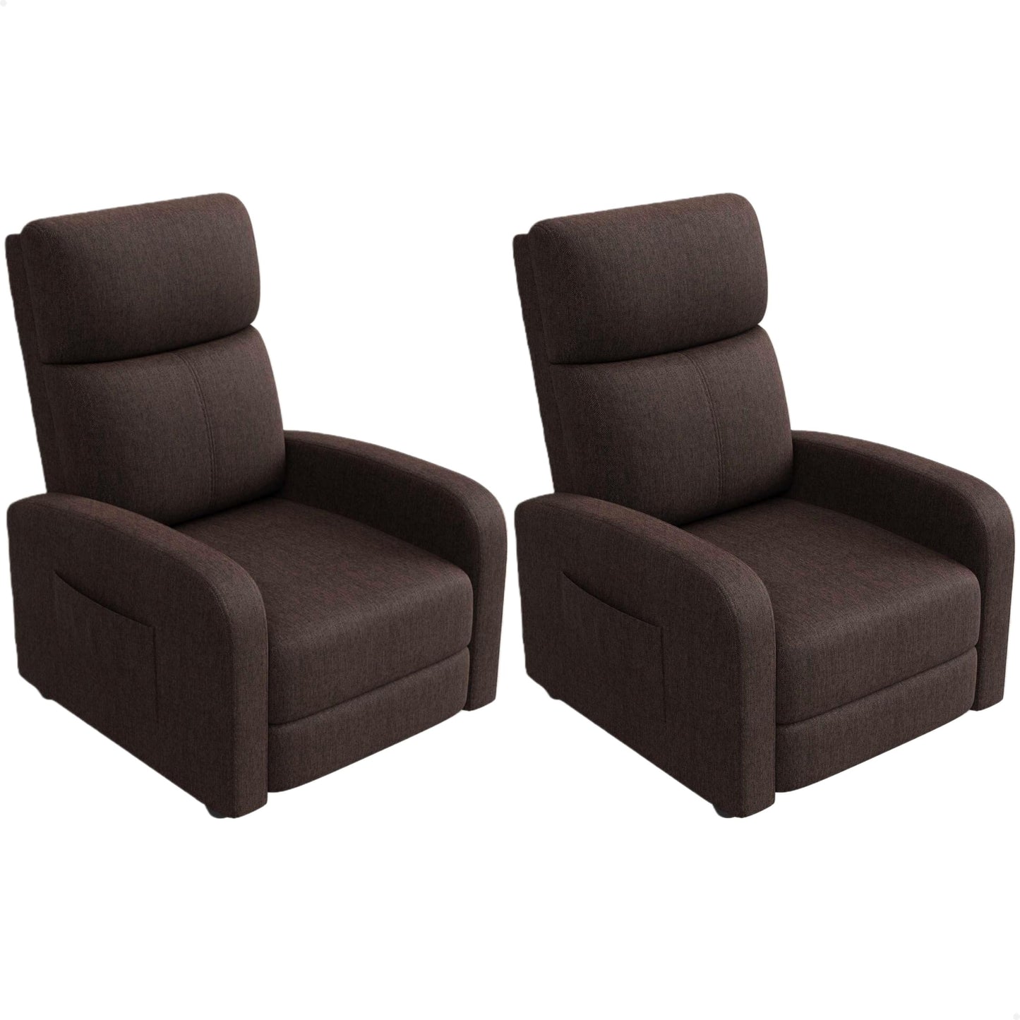 Garvee Recliner Chair for Adults Set of 2 PU Leather Lazy Recliner Ergonomic Adjustable Single Sofa Enhanced with Side Pocket, Tall Back, Wide Arms & Padded Seat, Home Theater Seating for Living Room