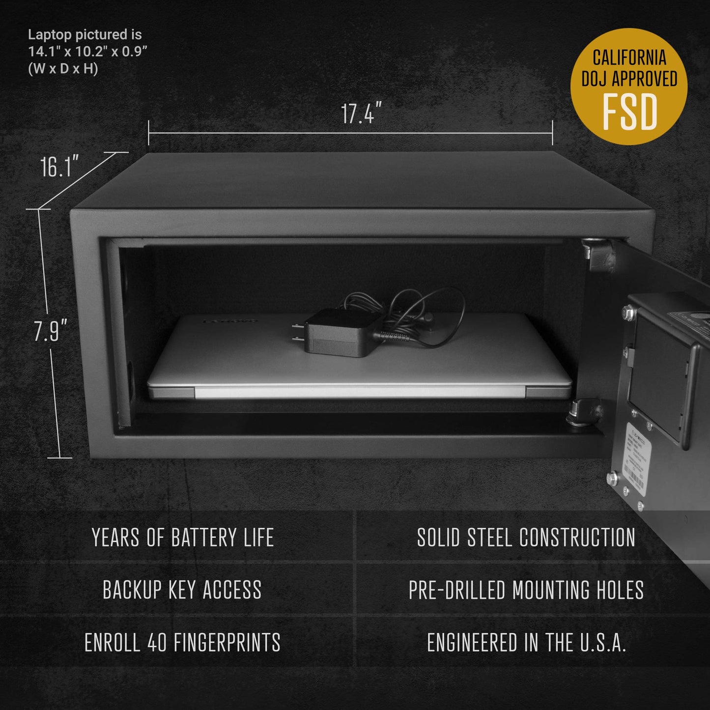 Verifi Biometric S6000 with FBI Fingerprint Sensor for Locker, Alloy Steel, 0.85 Cubic Feet Capacity, Wall Mount, Audible Alerts, Adjustable LED Lighting, Black