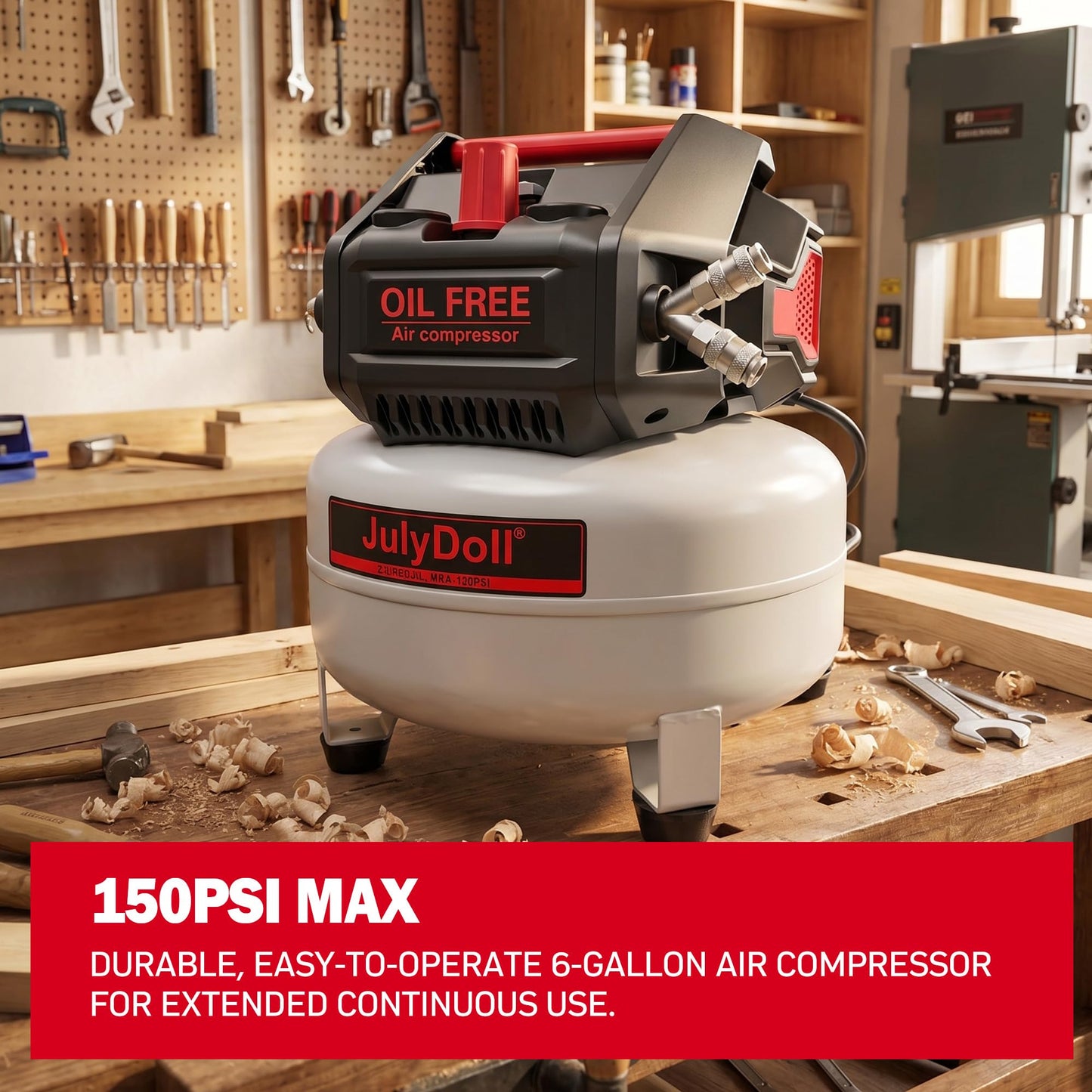 6 Gallon Pancake Air Compressor, 2.0 HP, Max 150 PSI, Oil-Free Motor, Portable Air Compressor for Garage, Workshop, Tire Inflation