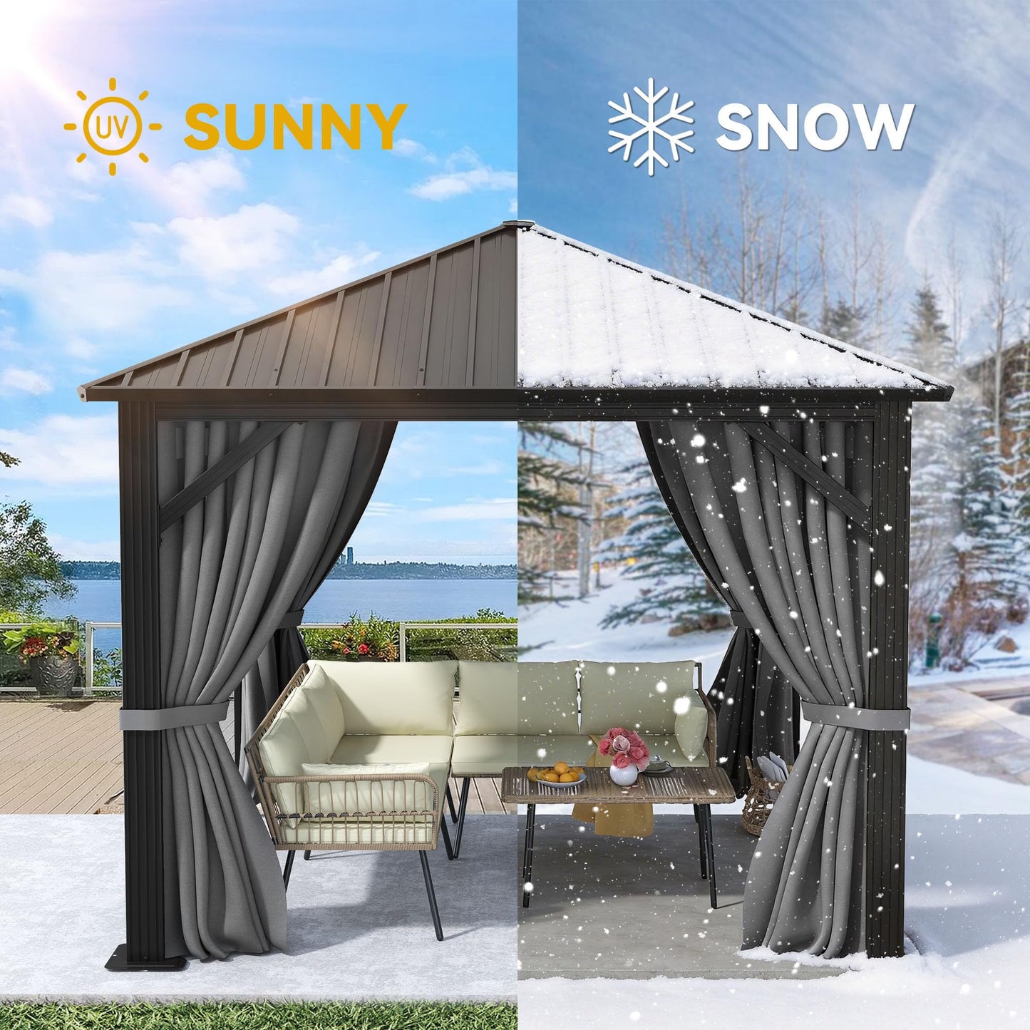 YITAHOME 10'X10' Metal Hardtop Gazebo Outdoor Patio Single Top Canopy Galvanized Iron Garden Tent Curtains Netting for Backyards Decks Lawns,Gray